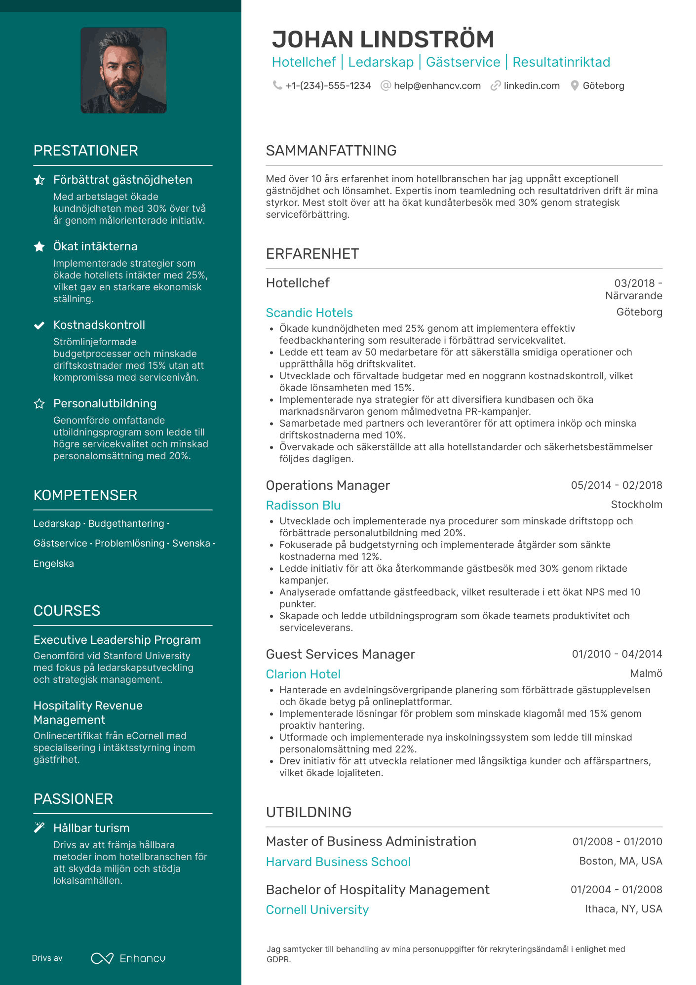 CV för Hotellchef drift Resume Example