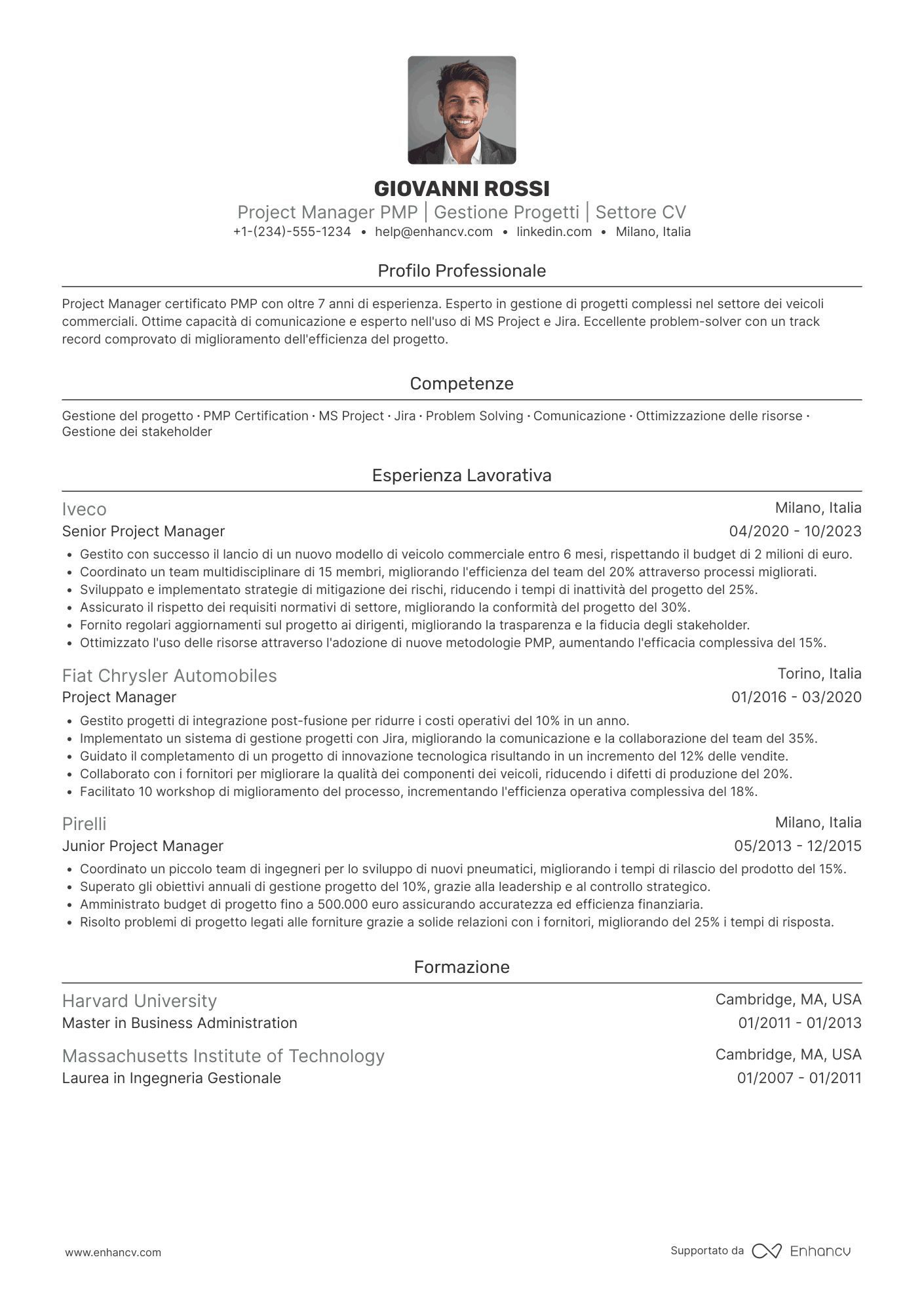 CV PMP project manager Resume Example