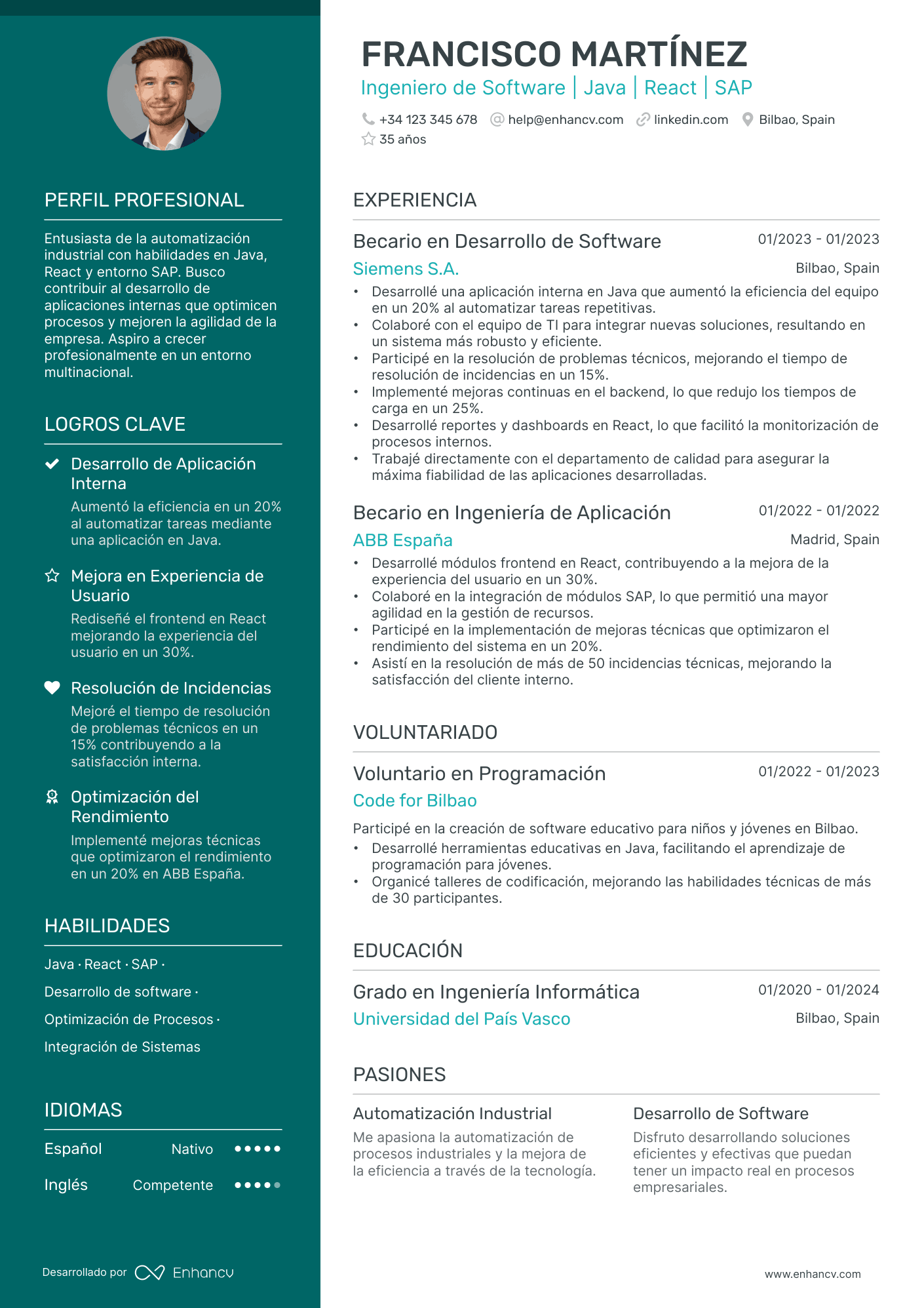 Estudiante de Prácticas en Ingeniería Resume Example