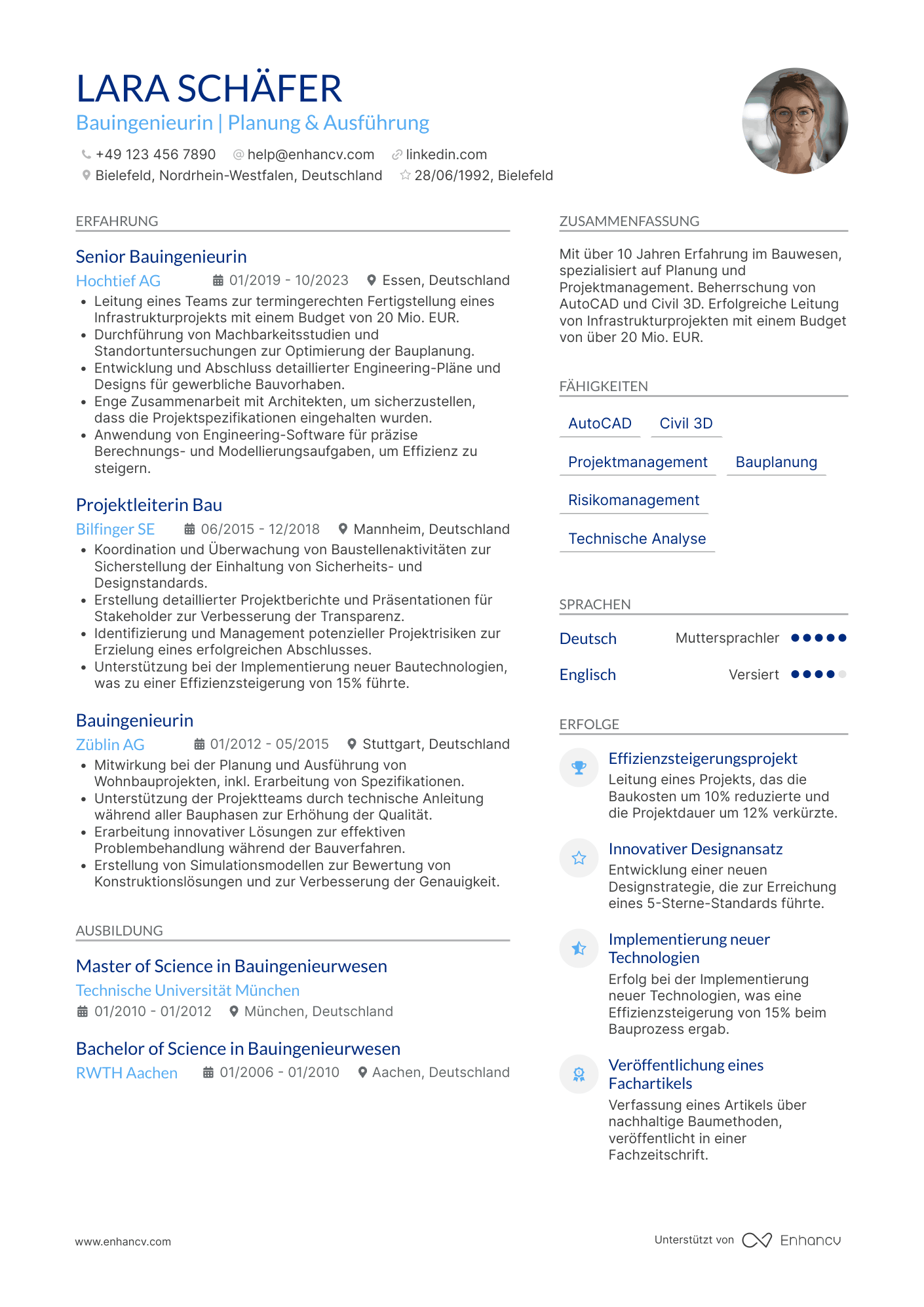 Lebenslauf als Ingenieur für Bauwesen Resume Example