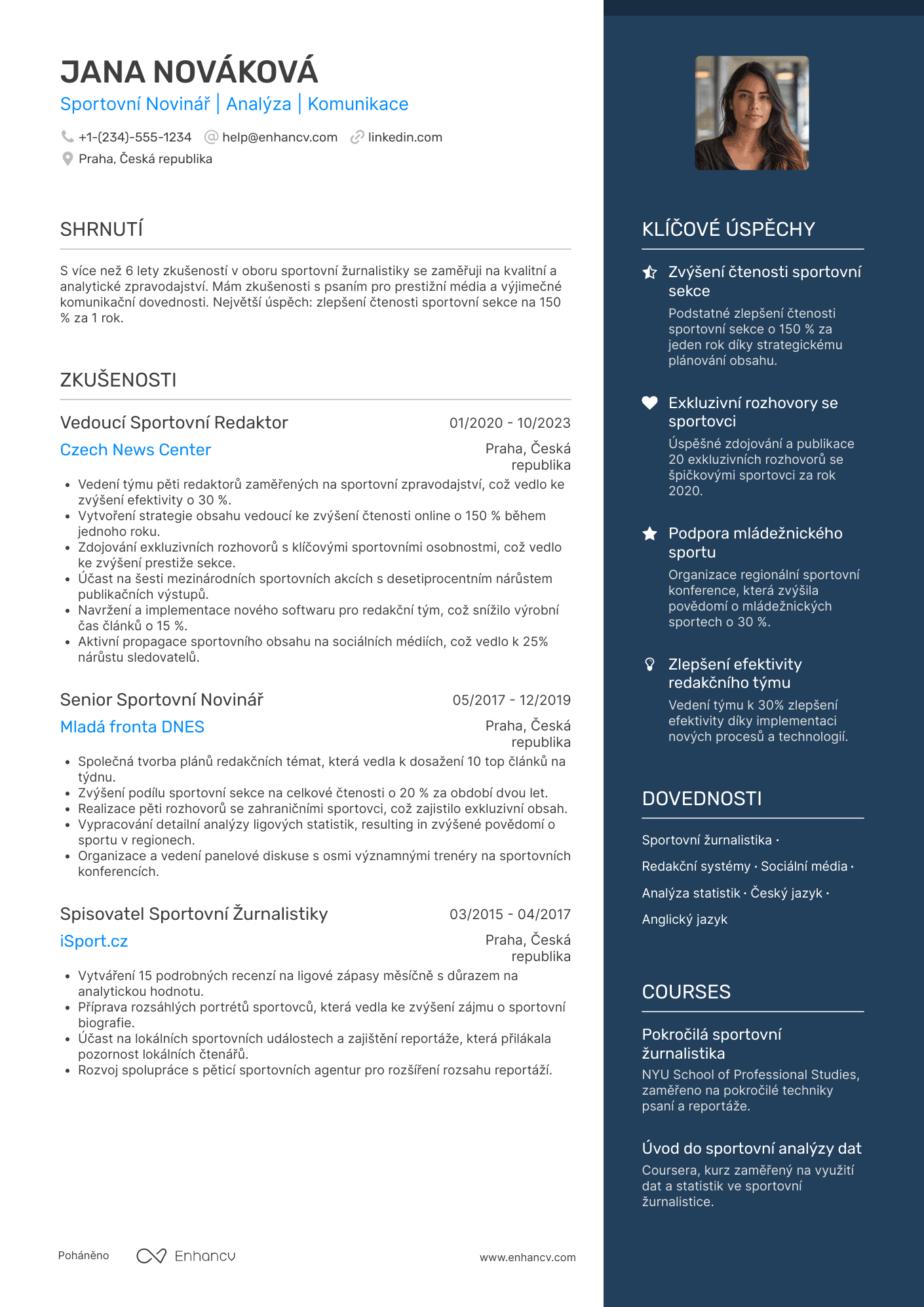 Životopis pro Sportovní Novinář Resume Example