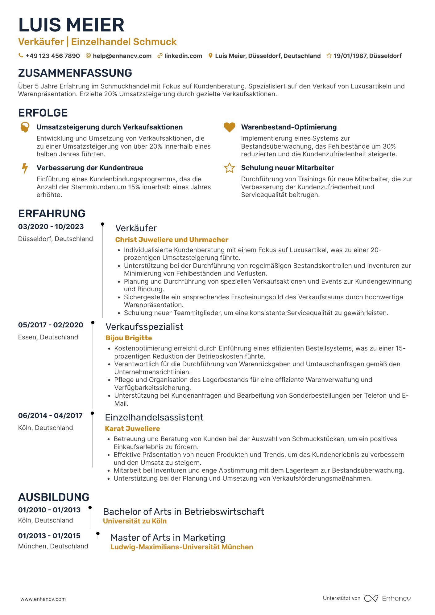 Lebenslauf in Verkäuferin im Schmuckgeschäft Resume Example