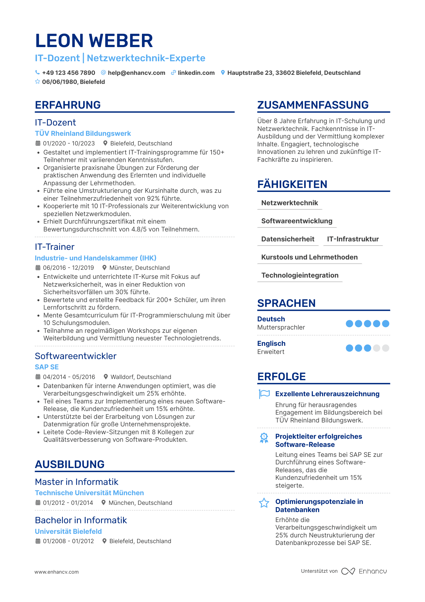 Lebenslauf in Lehrer in der IT Branche Resume Example