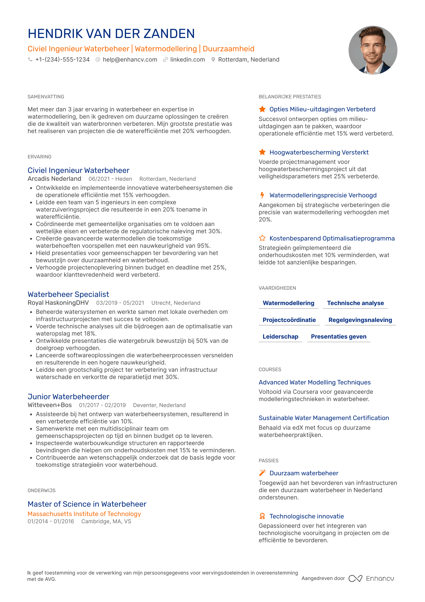 CV voor Civiel Ingenieur Waterbeheerder Resume Example