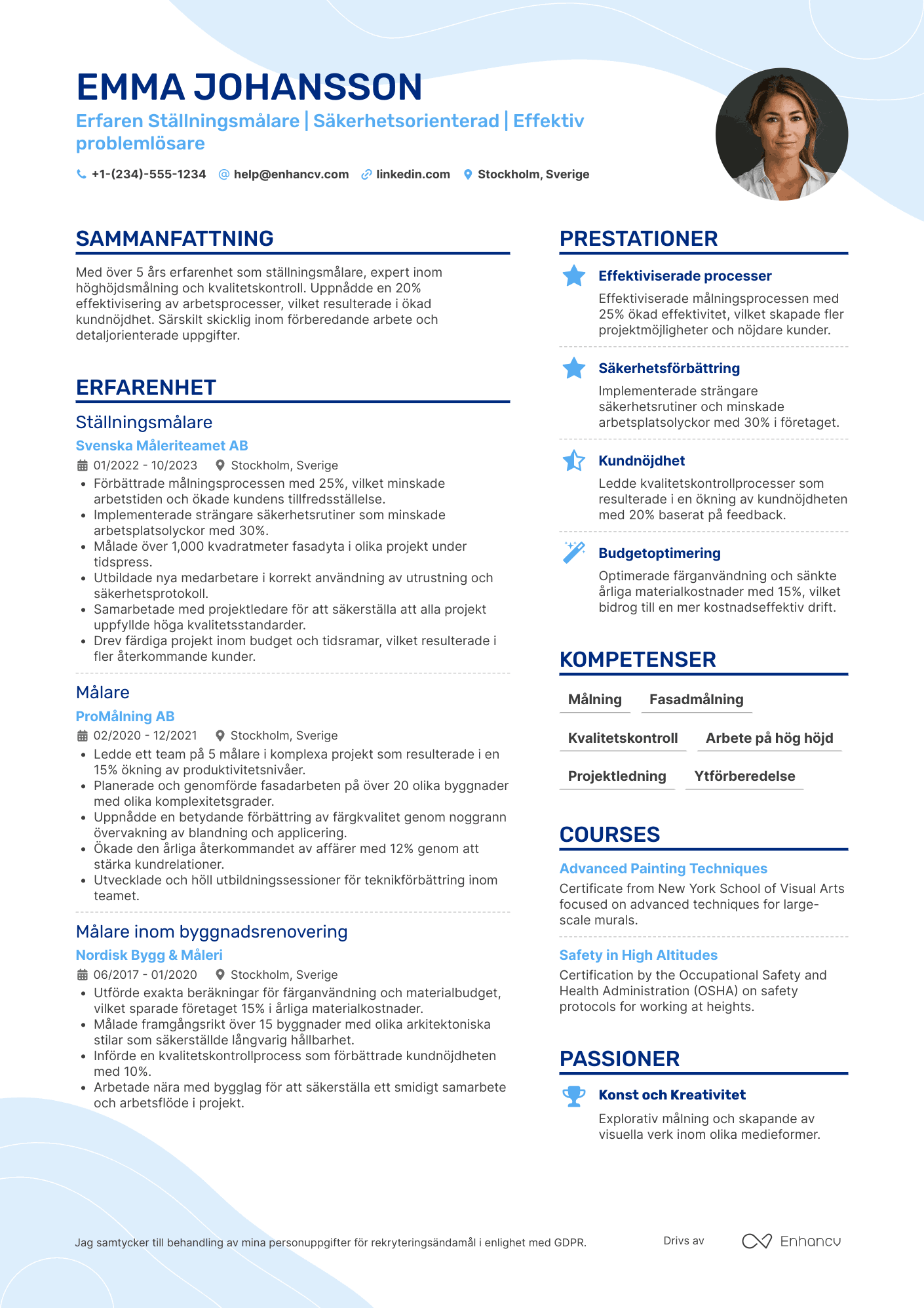 CV för Ställningsmålare Resume Example