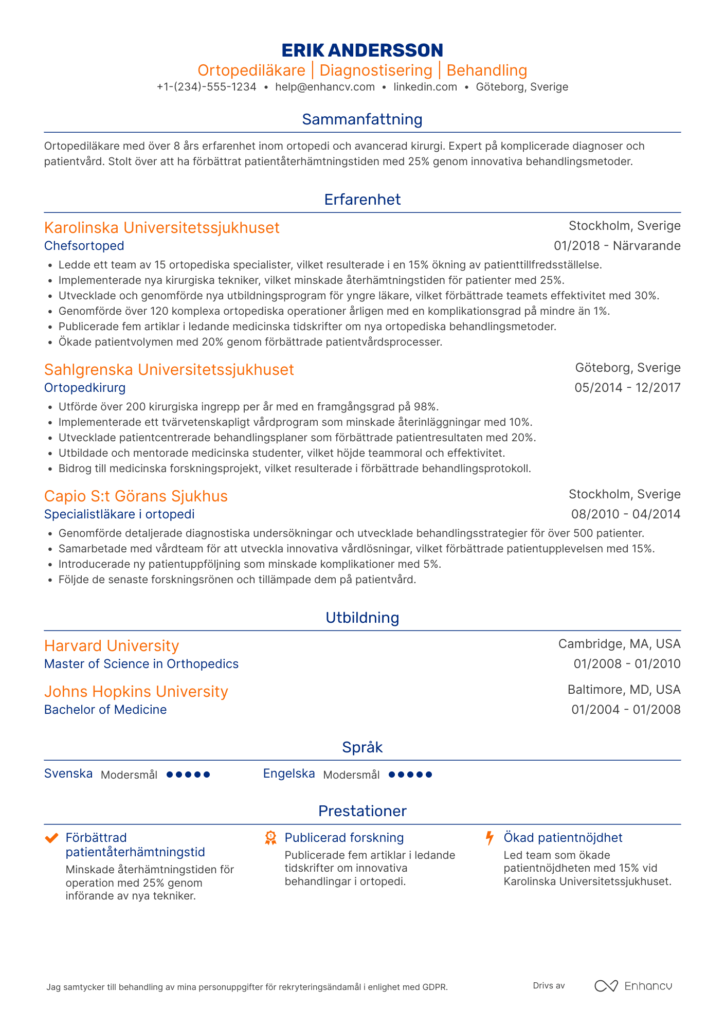 CV för Ortopediläkare Resume Example