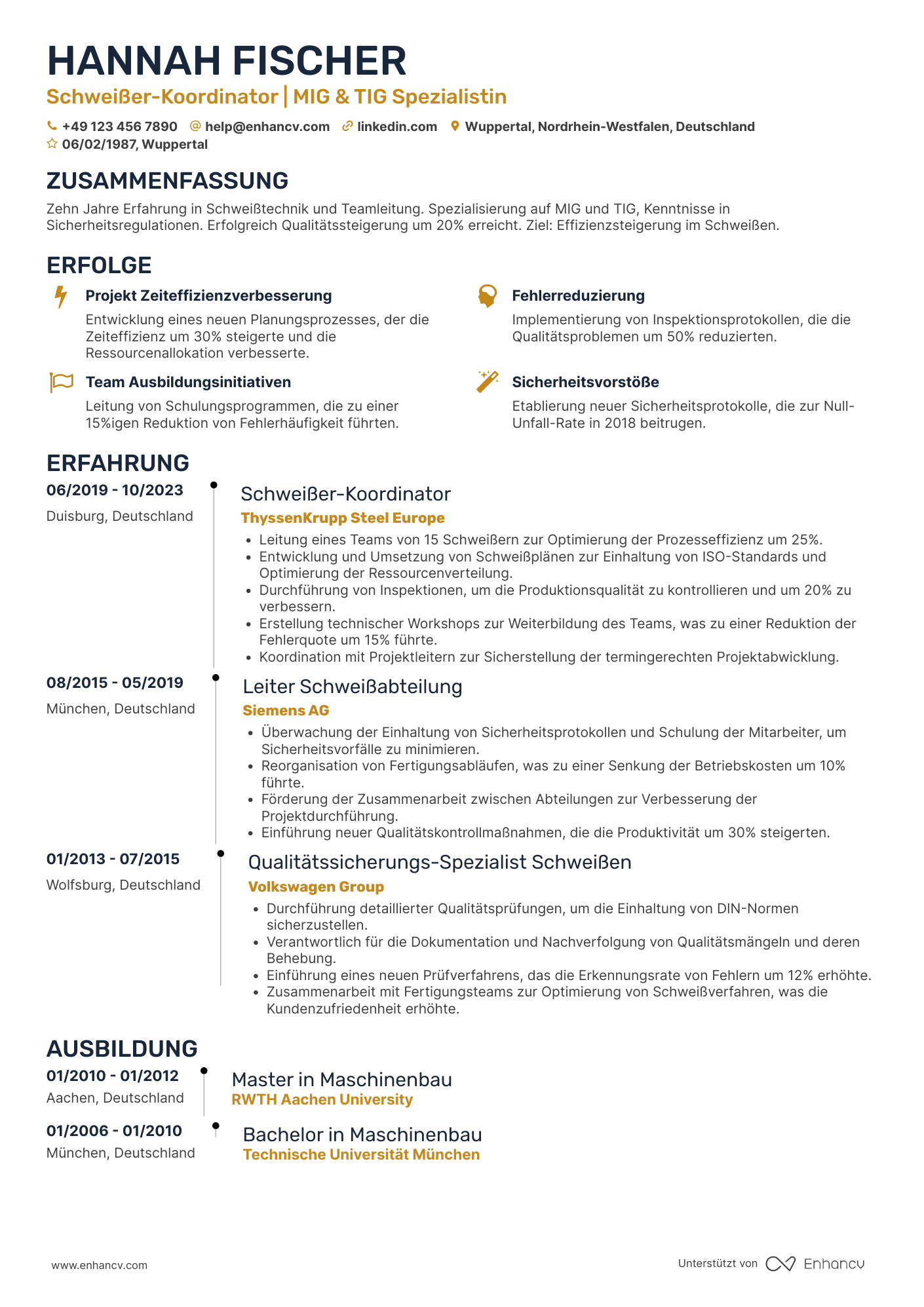 Lebenslauf als Schweißer Koordinator Resume Example