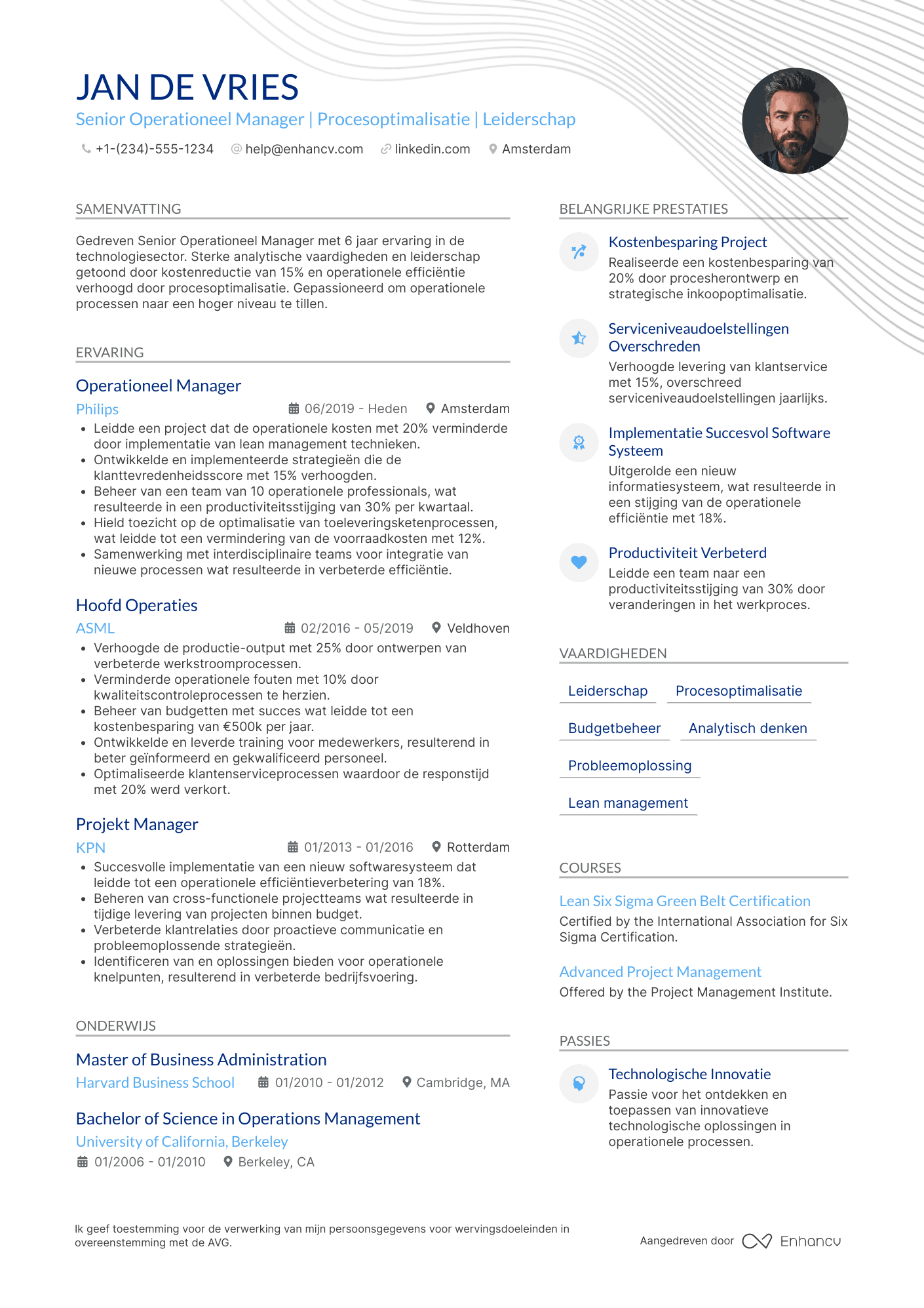 CV voor Senior Operationeel Manager Resume Example