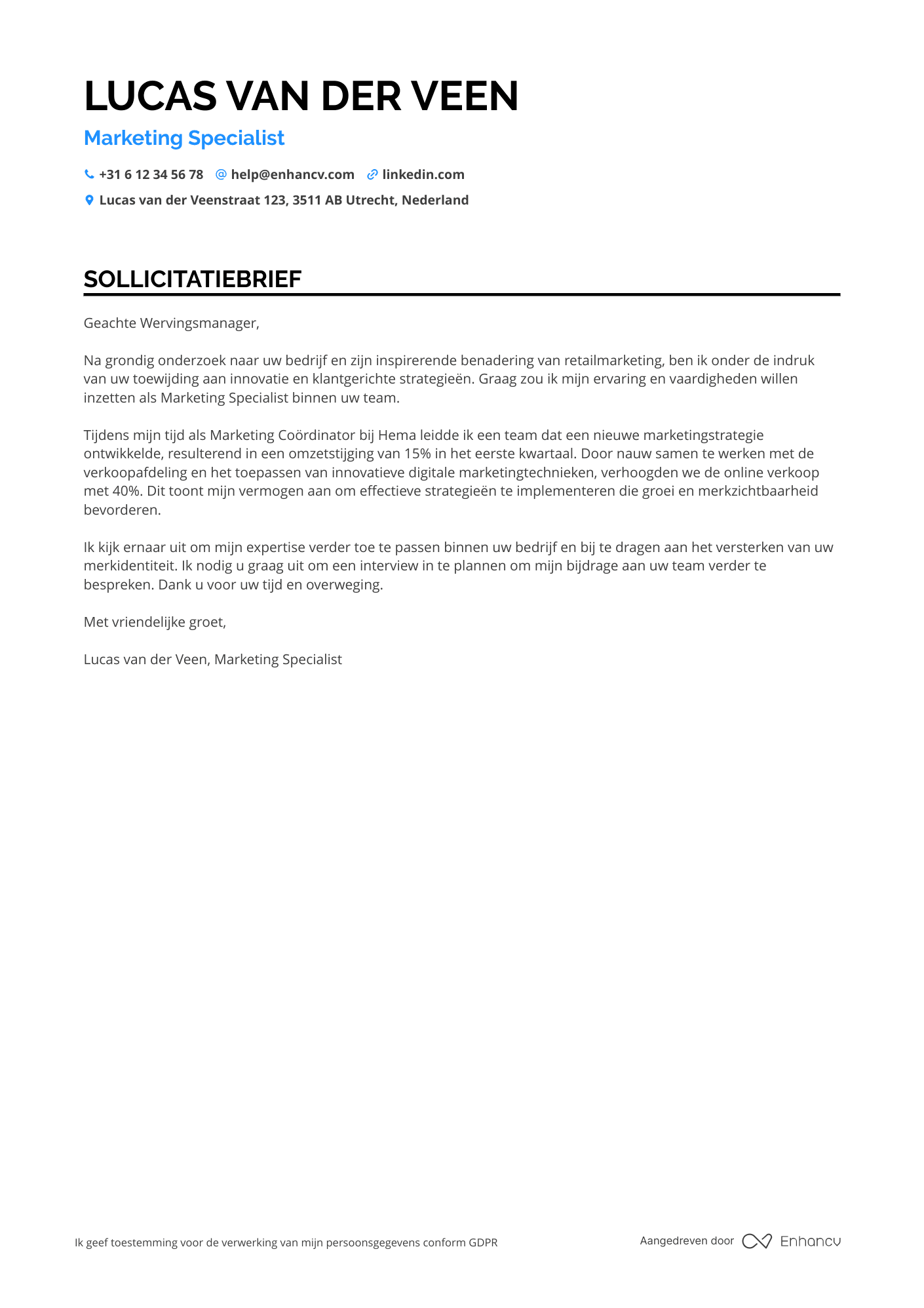 Sollicitatiebrief voor Kruidvat Marketing Specialist Resume Example