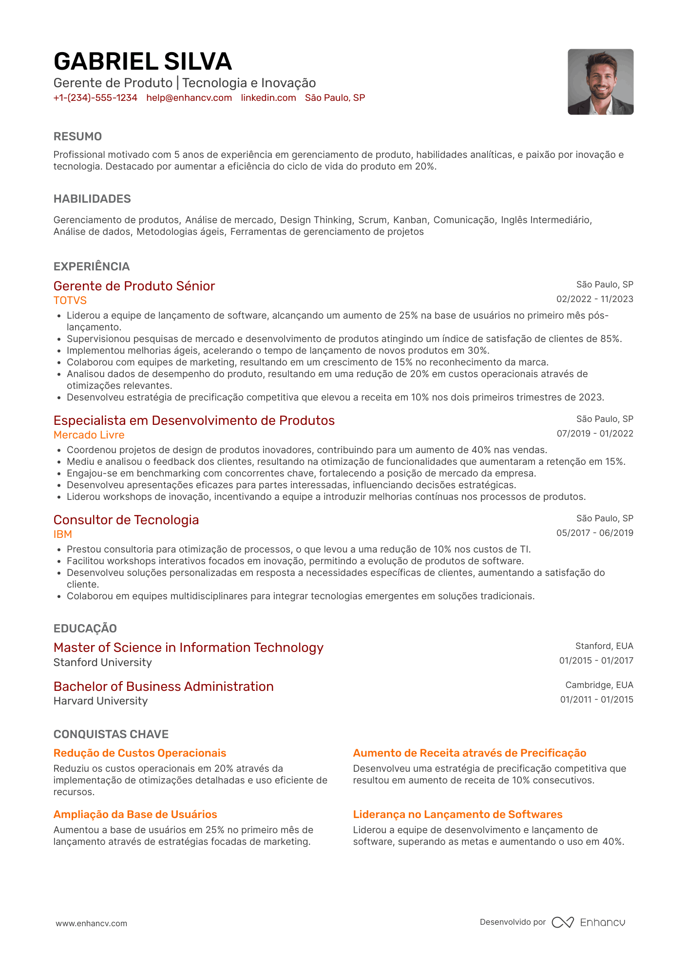Estágio em gerenciamento de produto Resume Example