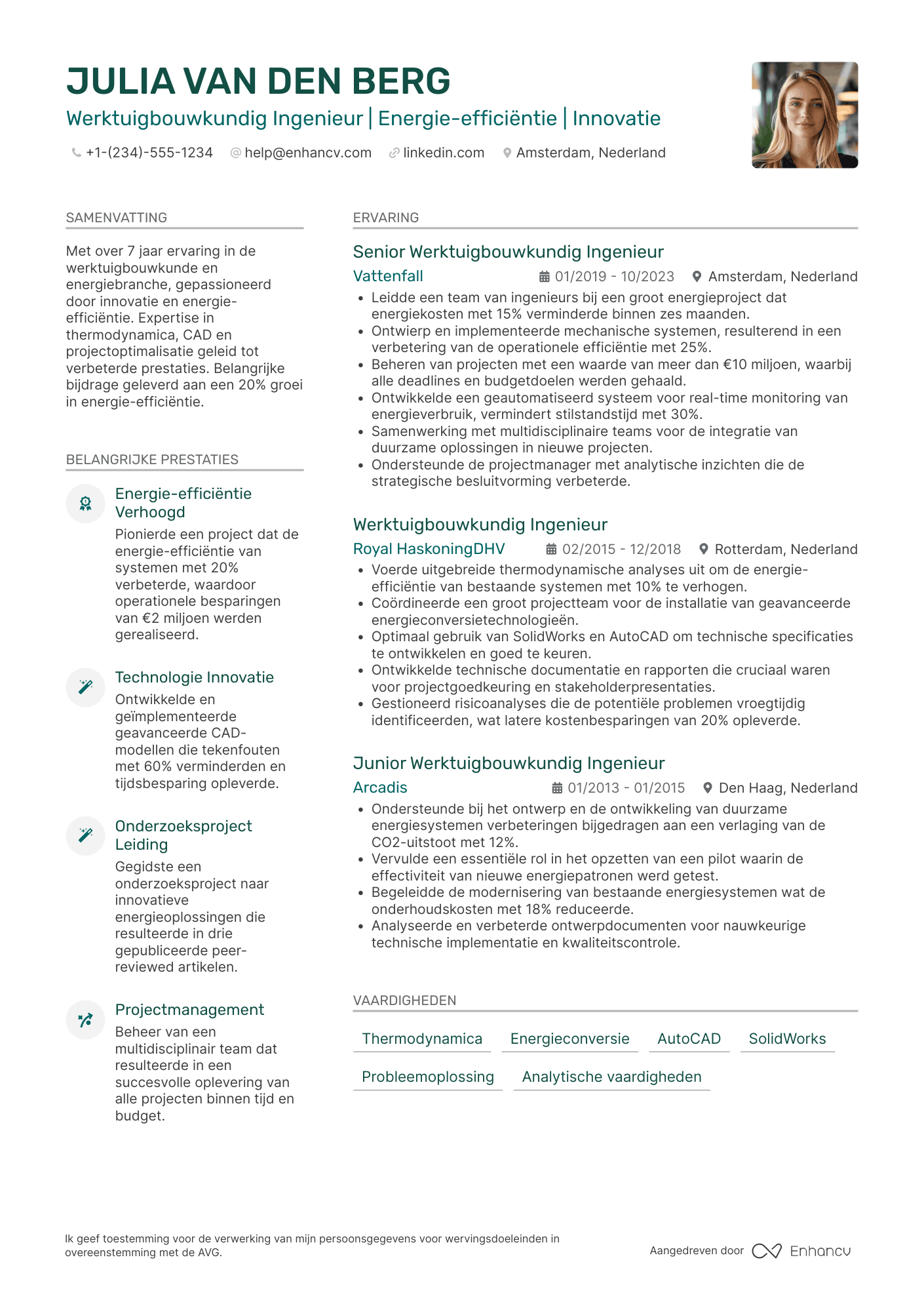 CV voor Werktuigbouwkundig Ingenieur Energie Resume Example