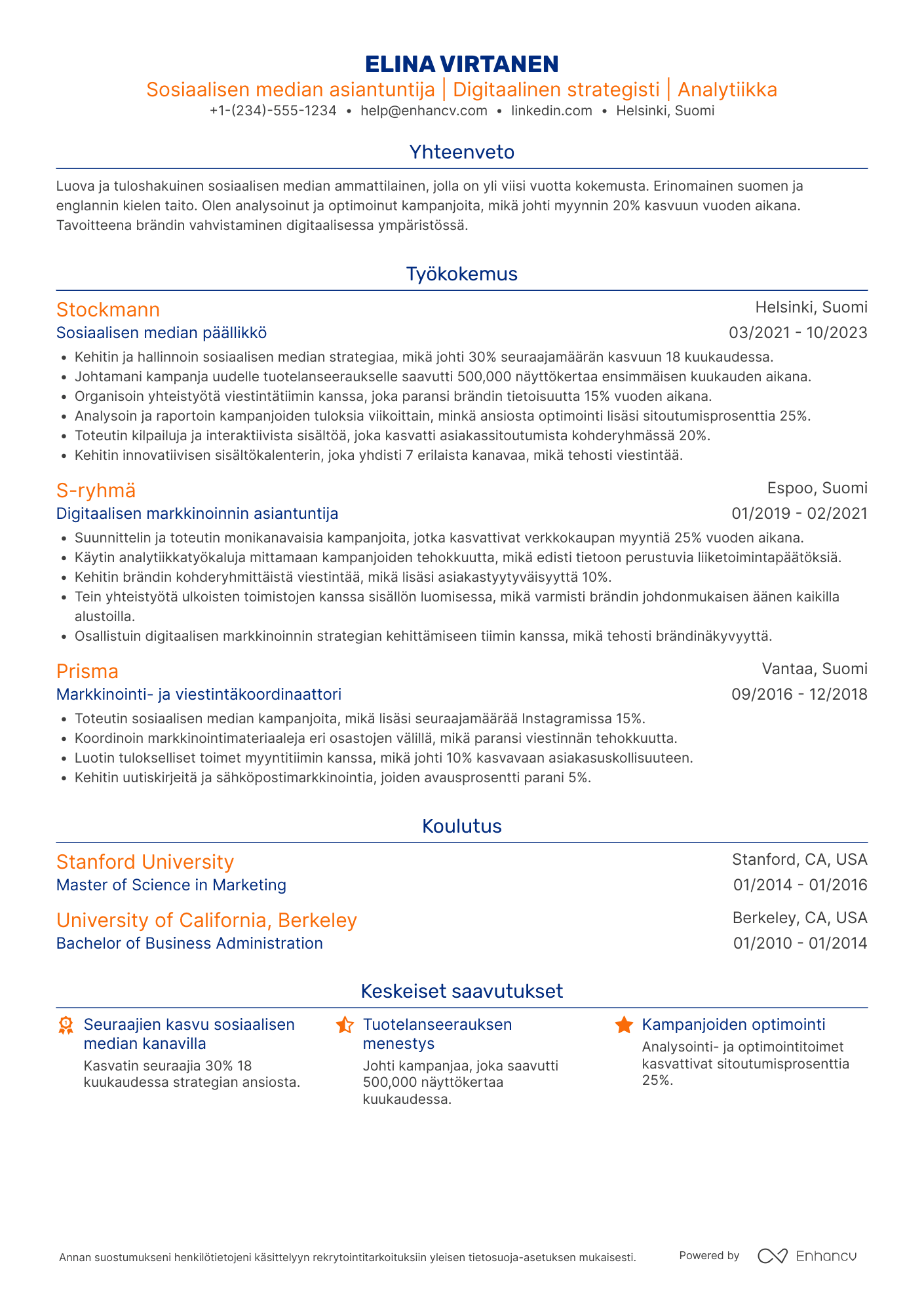 Ansioluettelo Vähittäiskaupan sosiaalisen median päällikkö Resume Example
