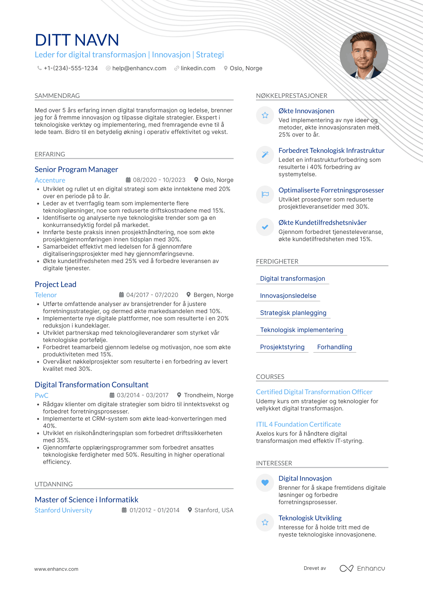 CV for Leder for digital transformasjon og utvikling Resume Example