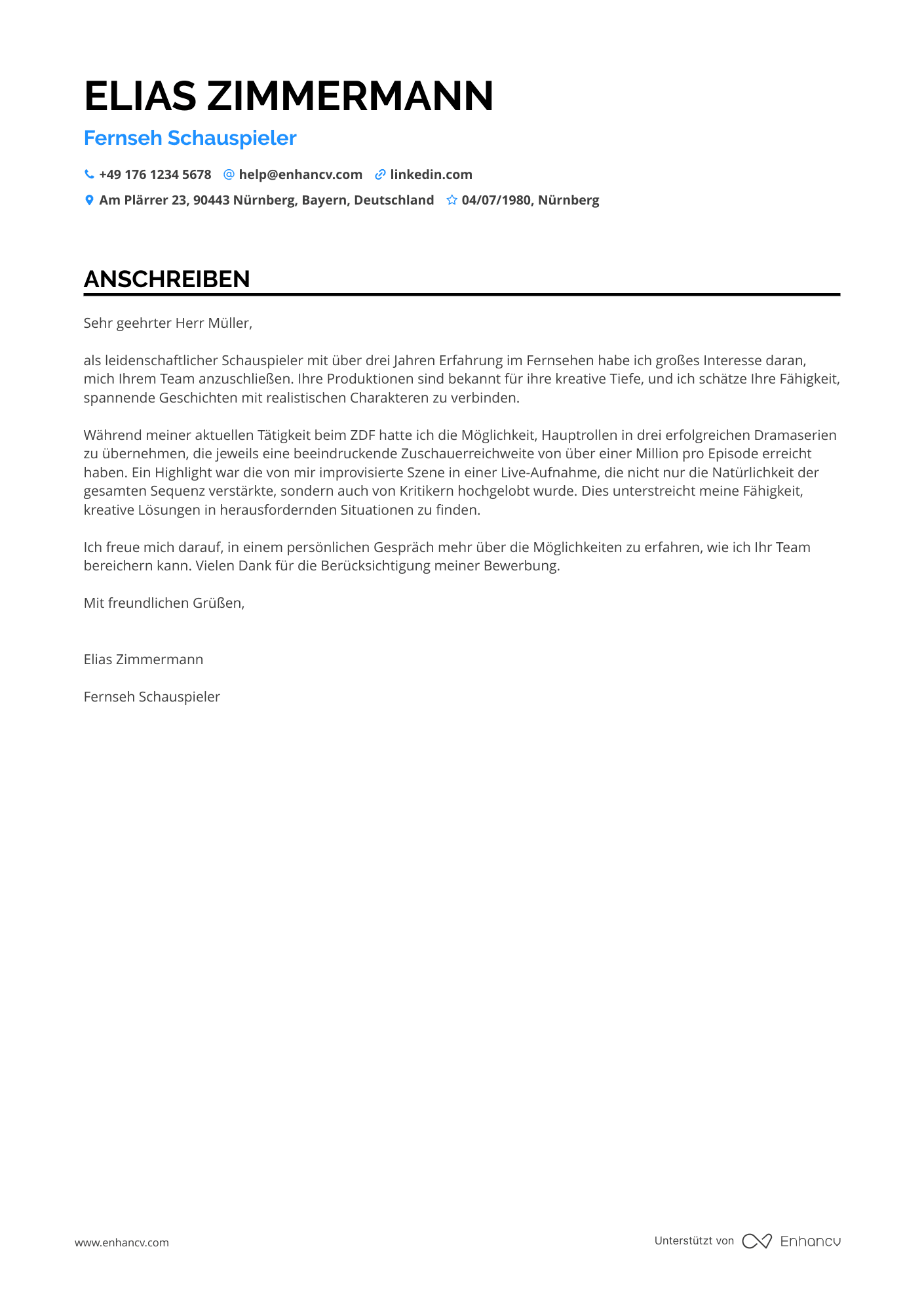 Fernseh Schauspieler Resume Example