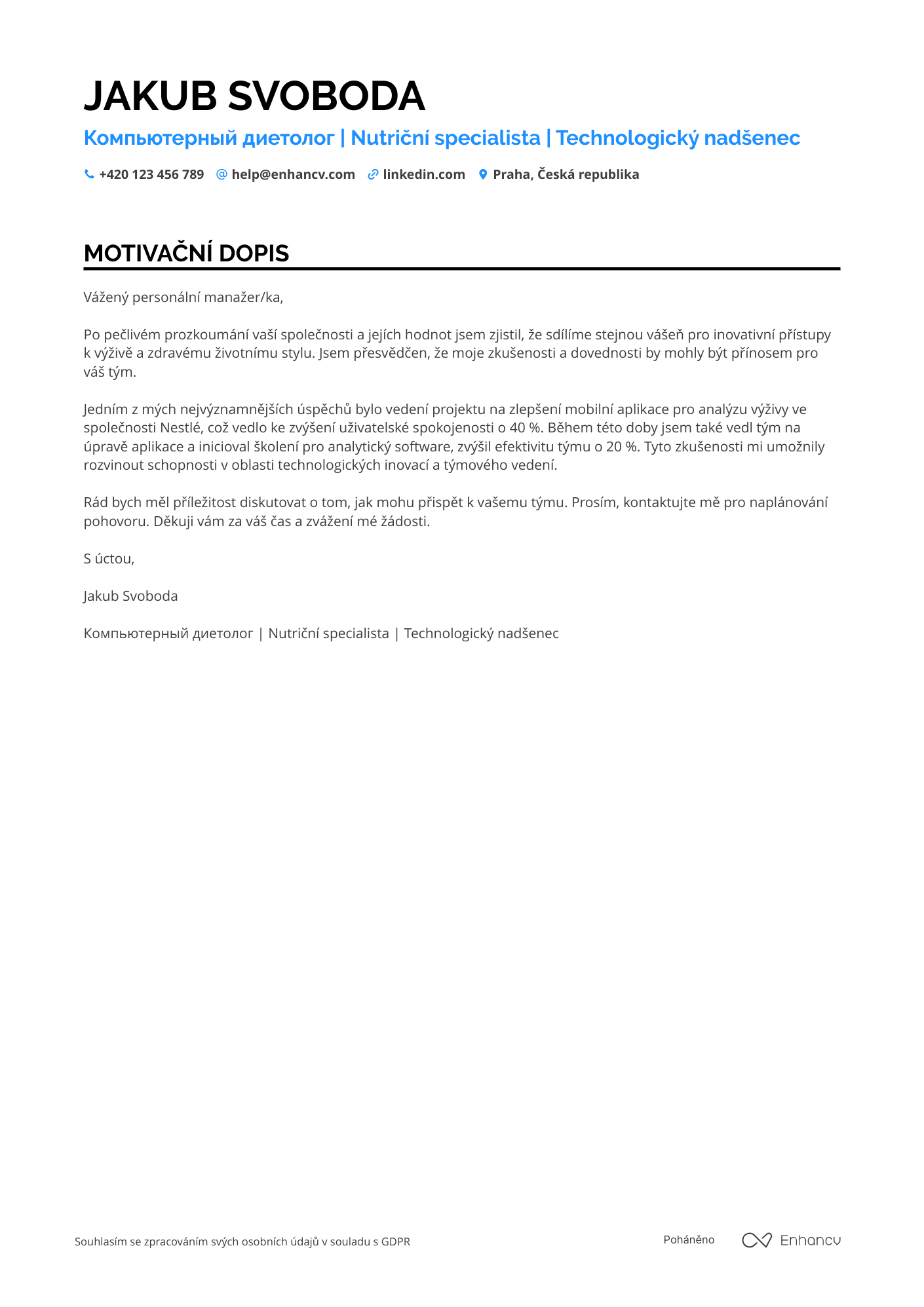 Motivační dopis pro Компьютерный диетолог Resume Example