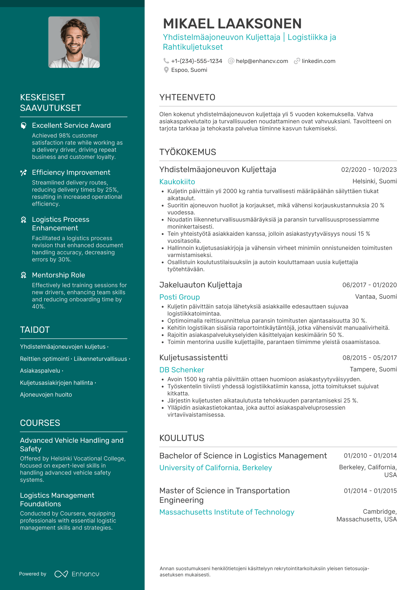 Ansioluettelo Yhdistelmäajoneuvon kuorma autonkuljettaja Resume Example