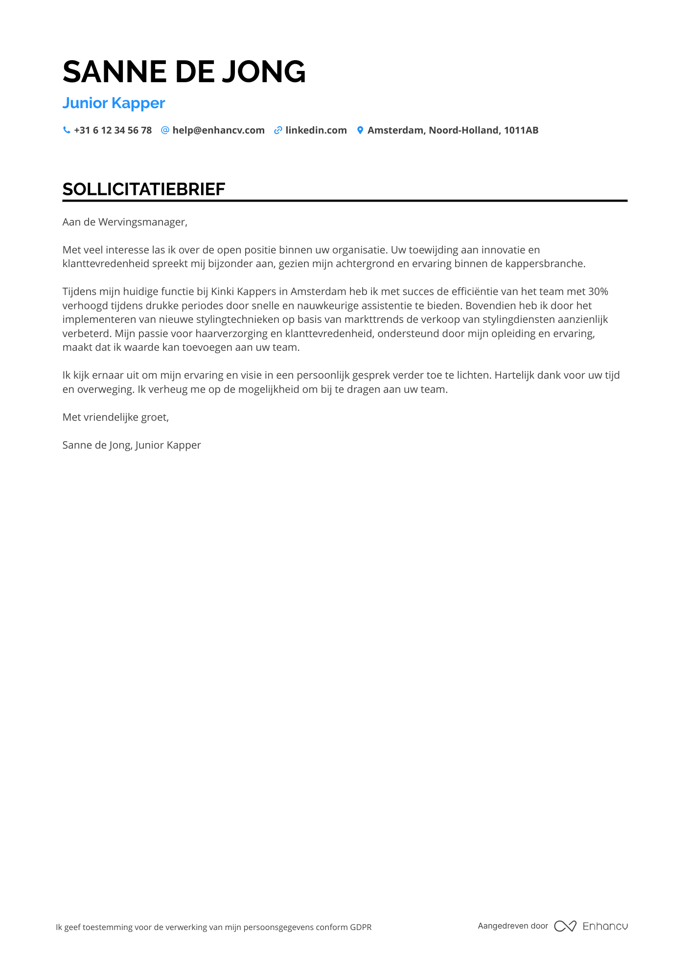 Sollicitatiebrief voor Junior Kapper Resume Example