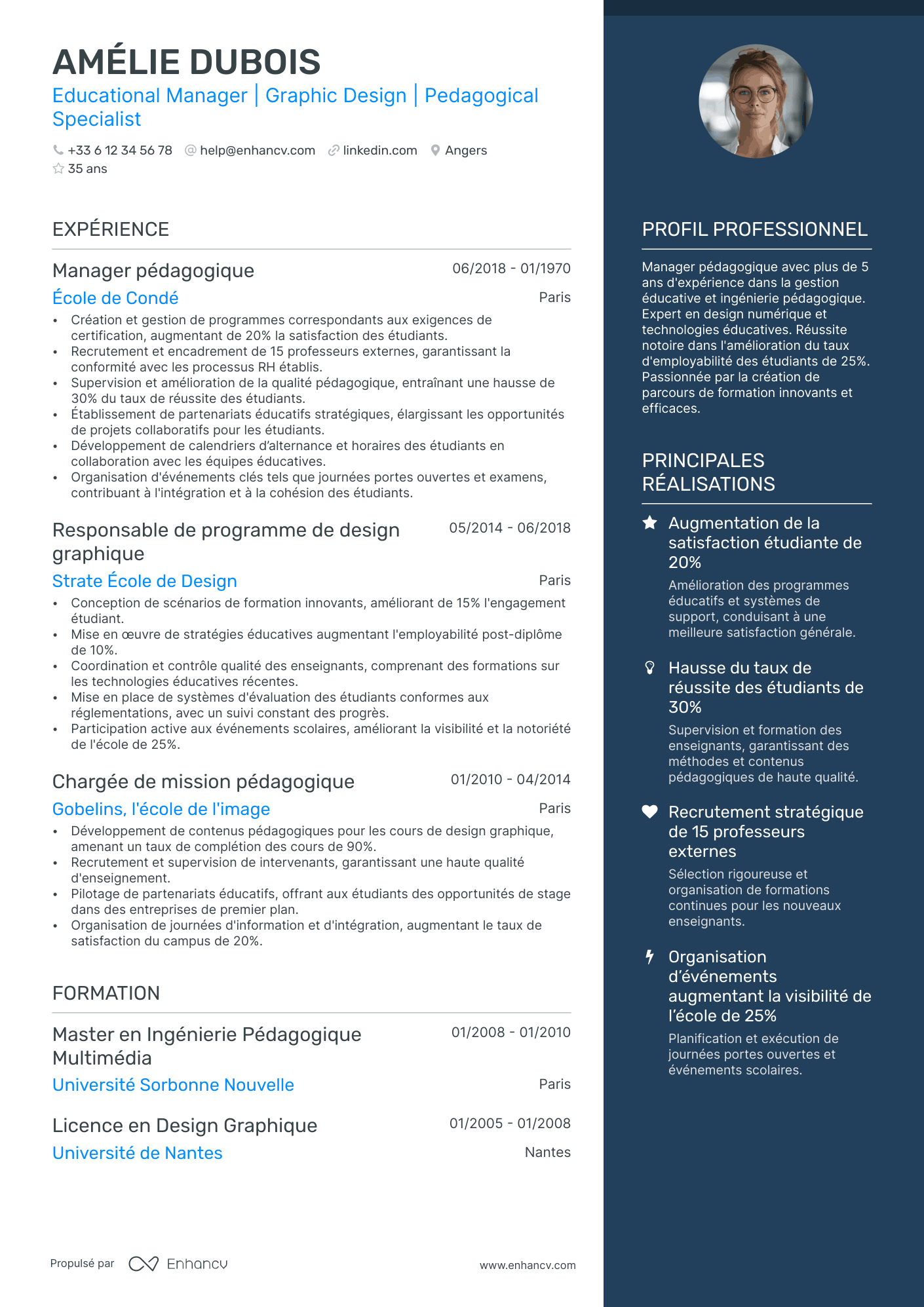 Enseignant principal Resume Example