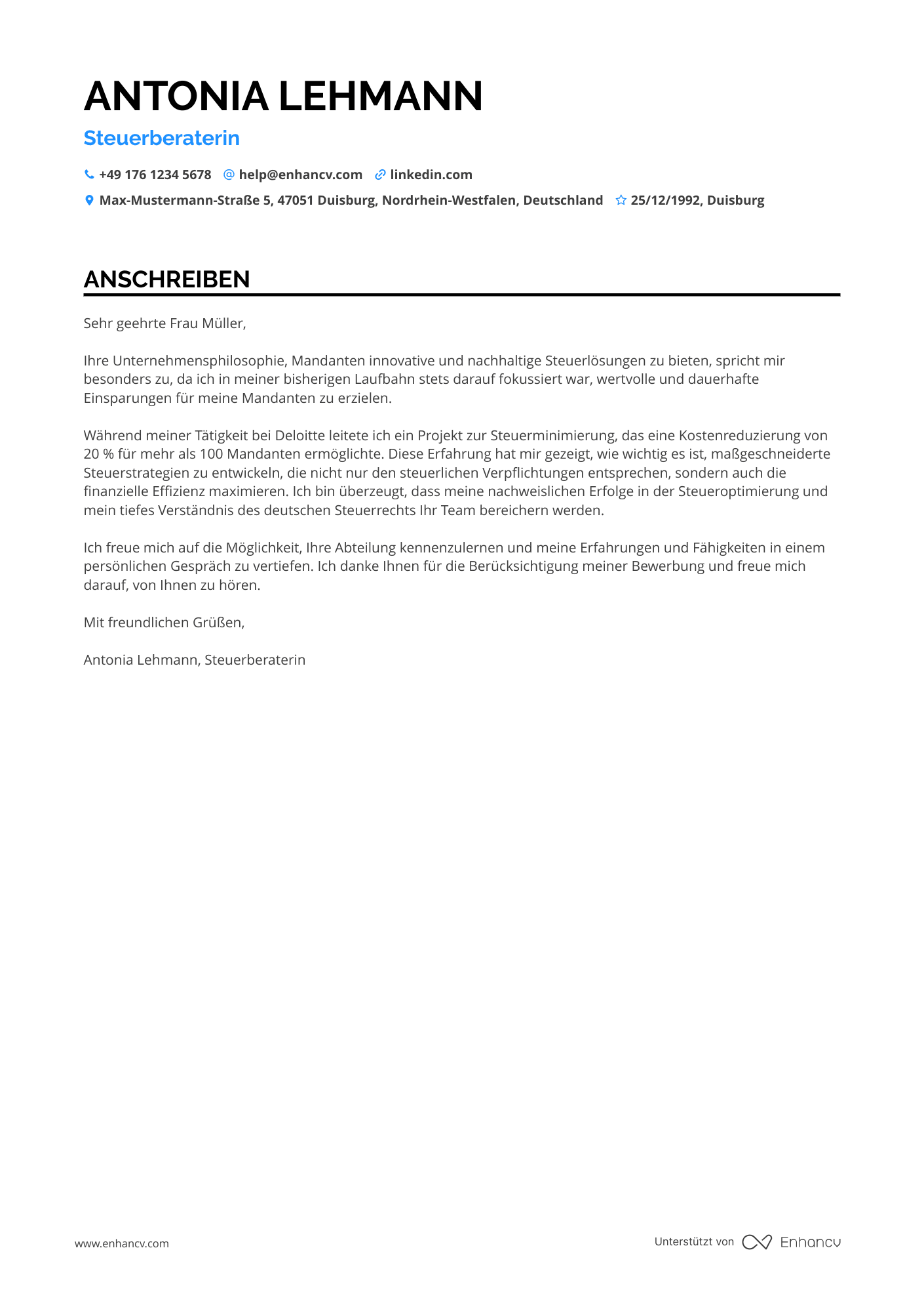 Steuerberater für Steuererklärungen Resume Example