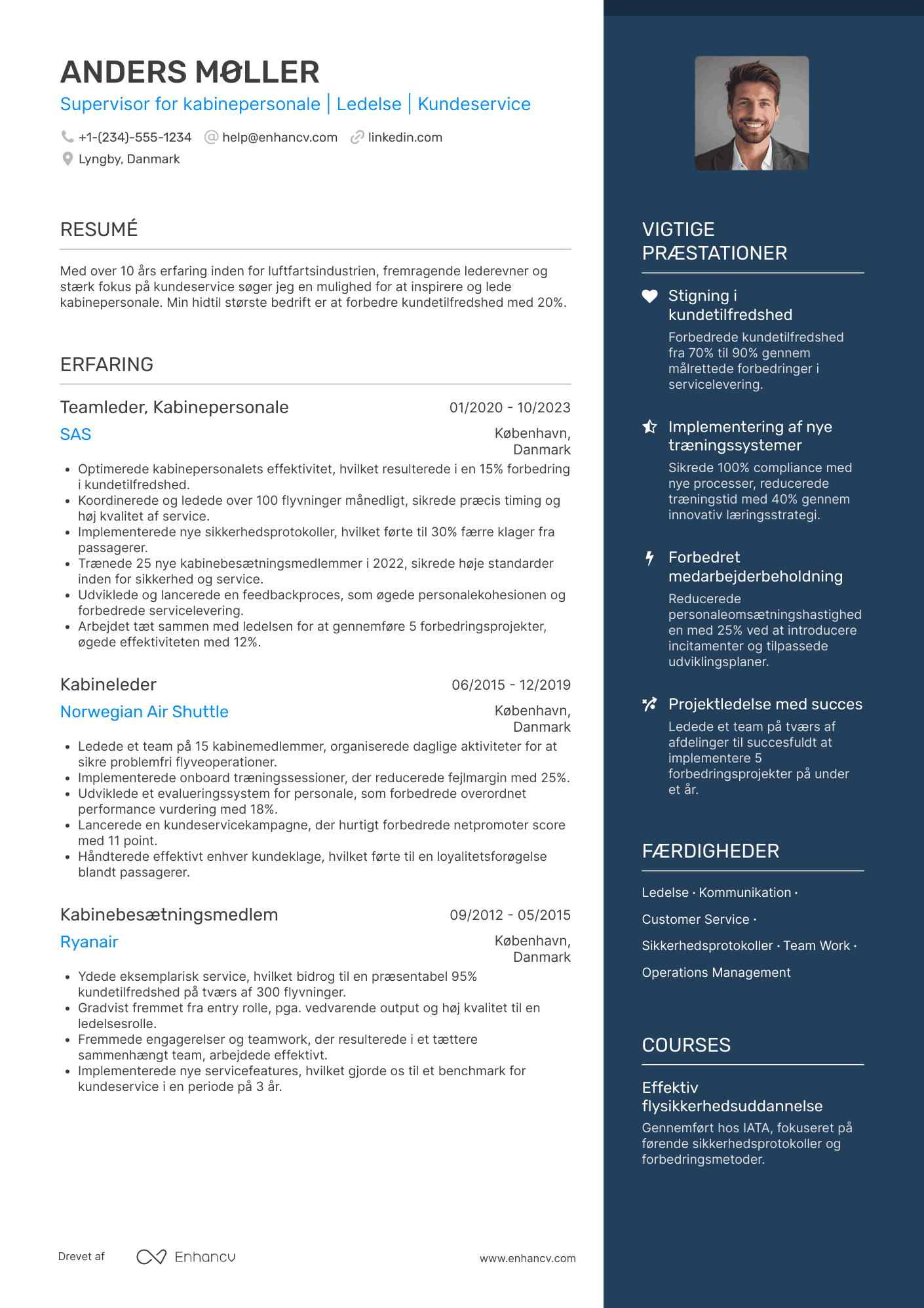 CV til Supervisor for kabinepersonale Resume Example
