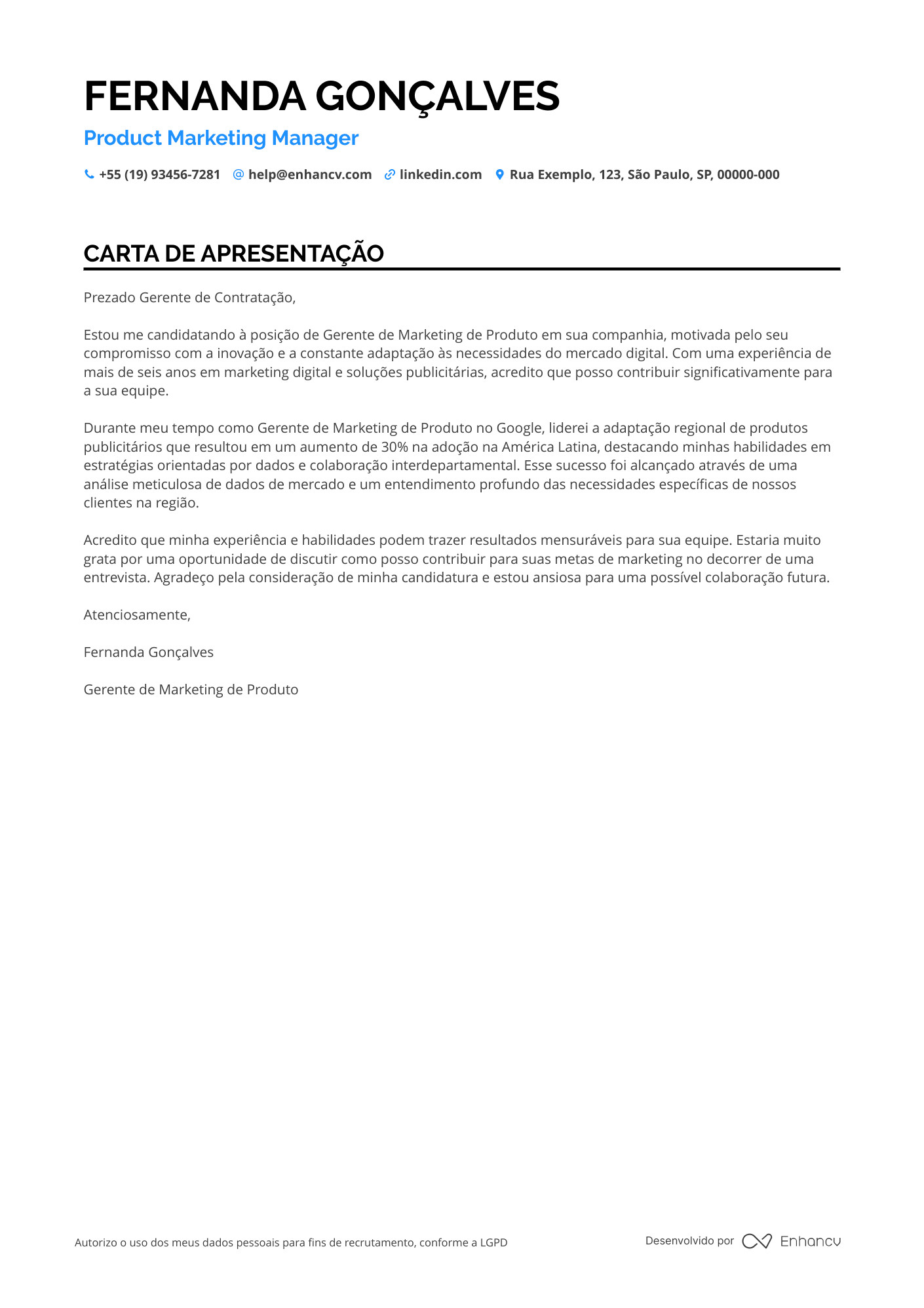 Gerente de Marketing de Produto Resume Example