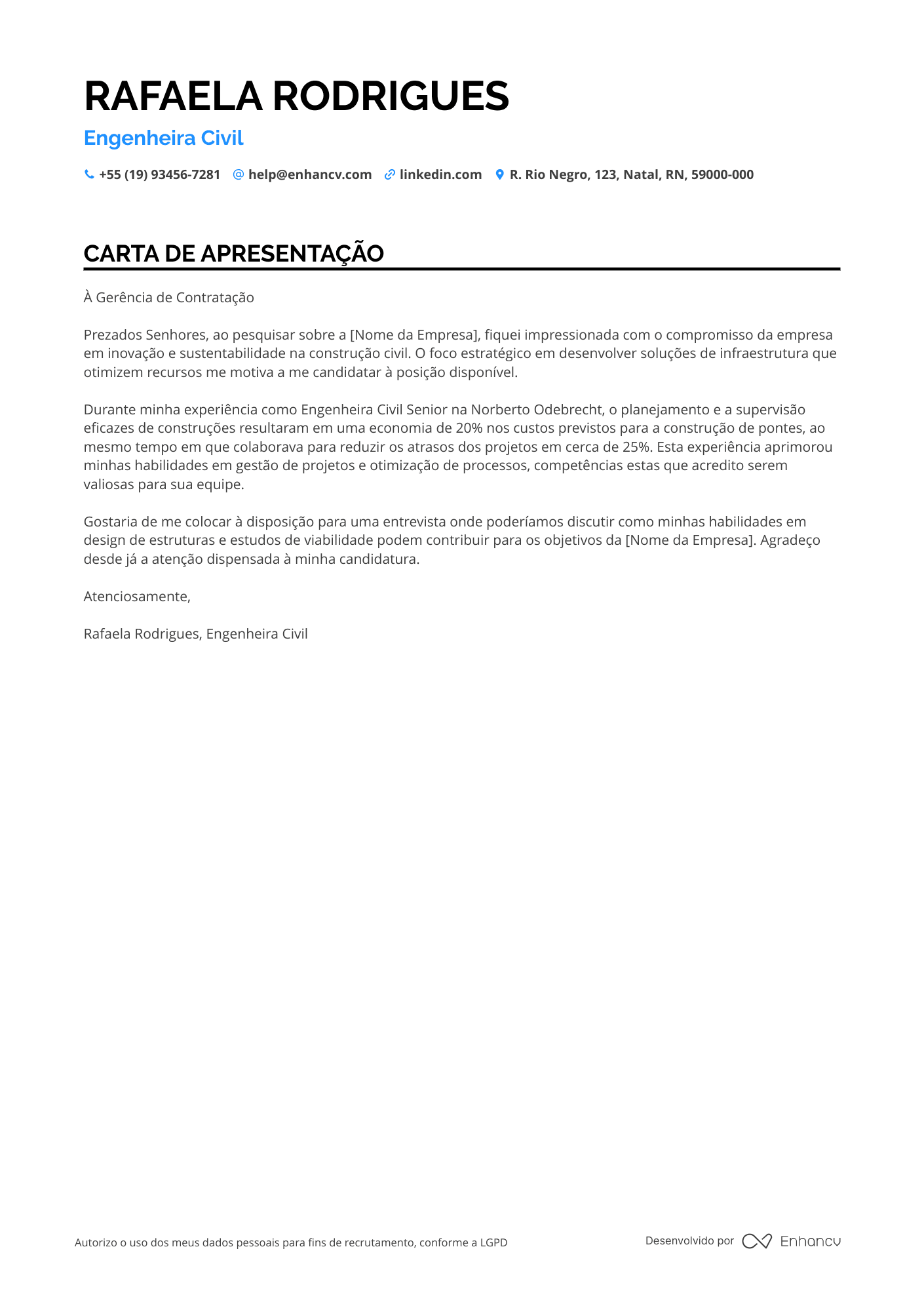 Engenheiro Civil Meio período Resume Example