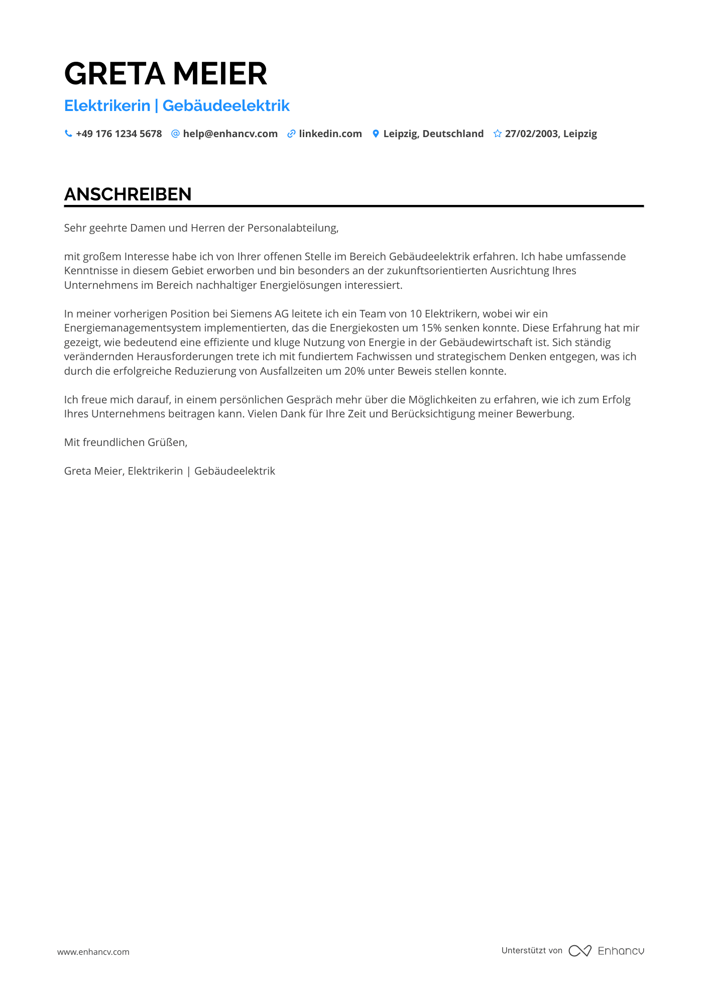 Elektriker mit Berufserfahrung Resume Example