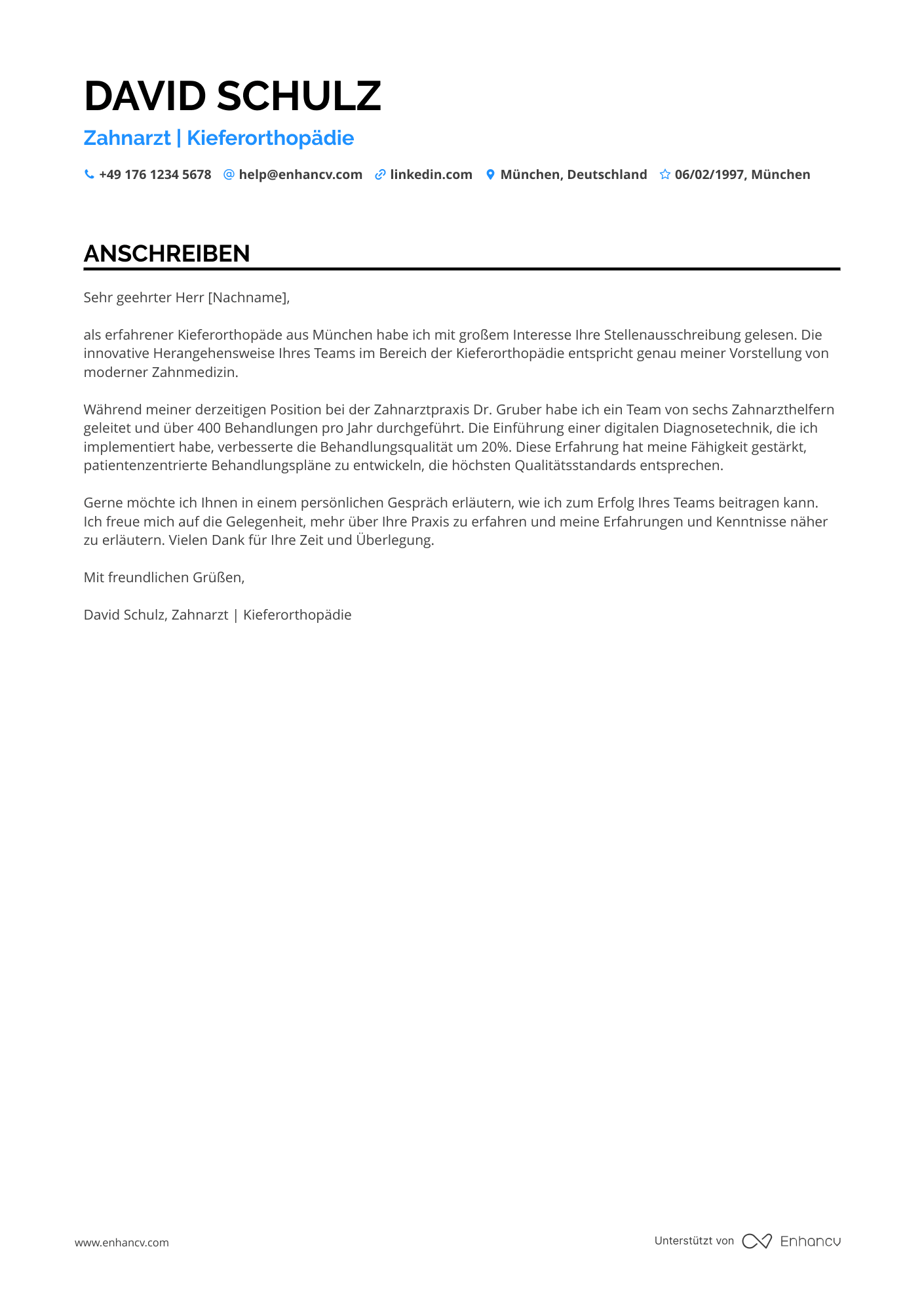 Zahnarzt für Kieferorthopädie Resume Example