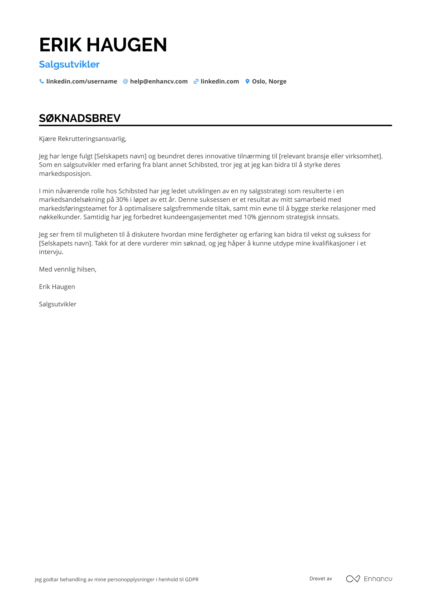 Søknadsbrev for Salgsutvikler Resume Example