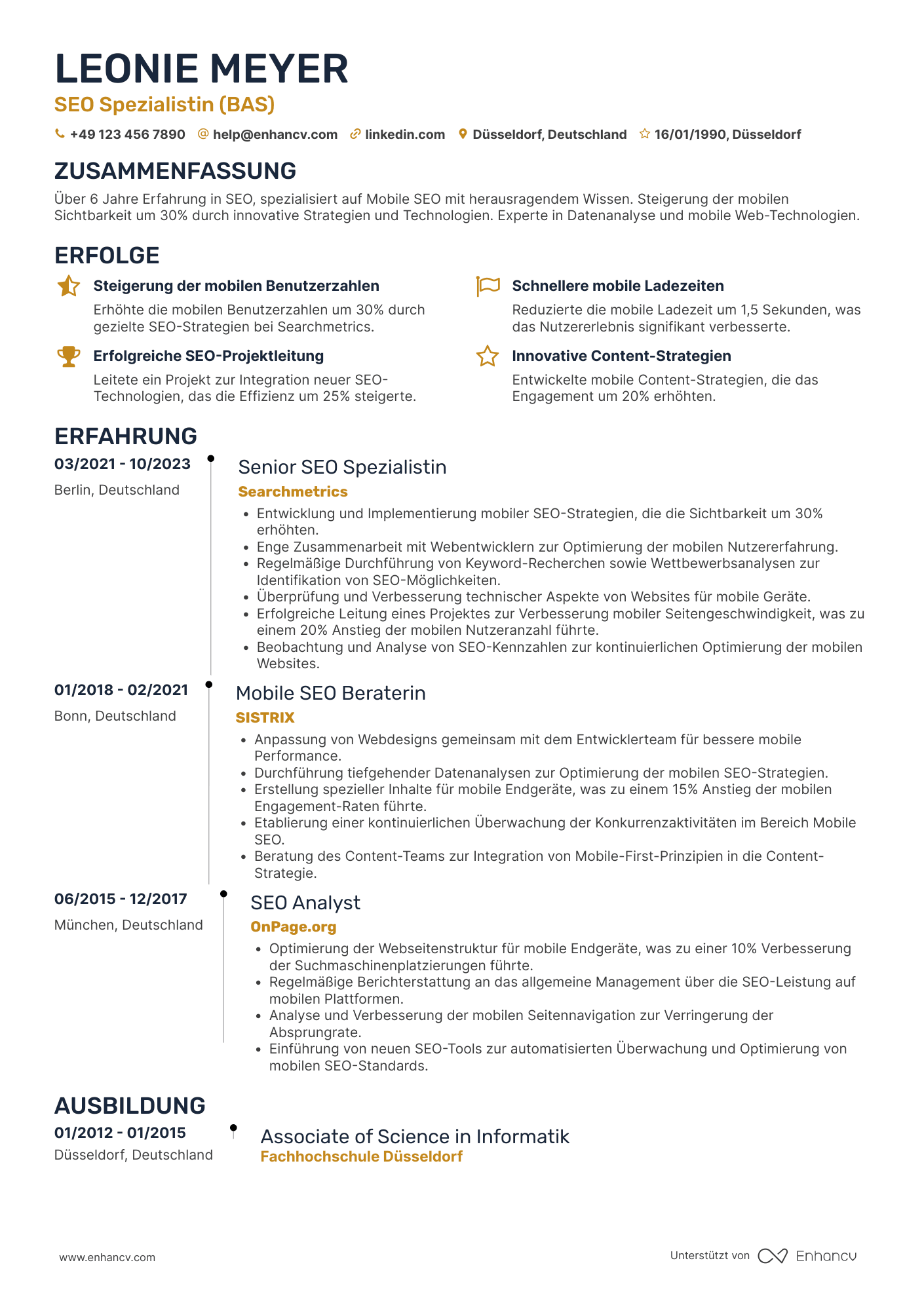 Lebenslauf als SEO Spezialist für Mobile SEO Resume Example