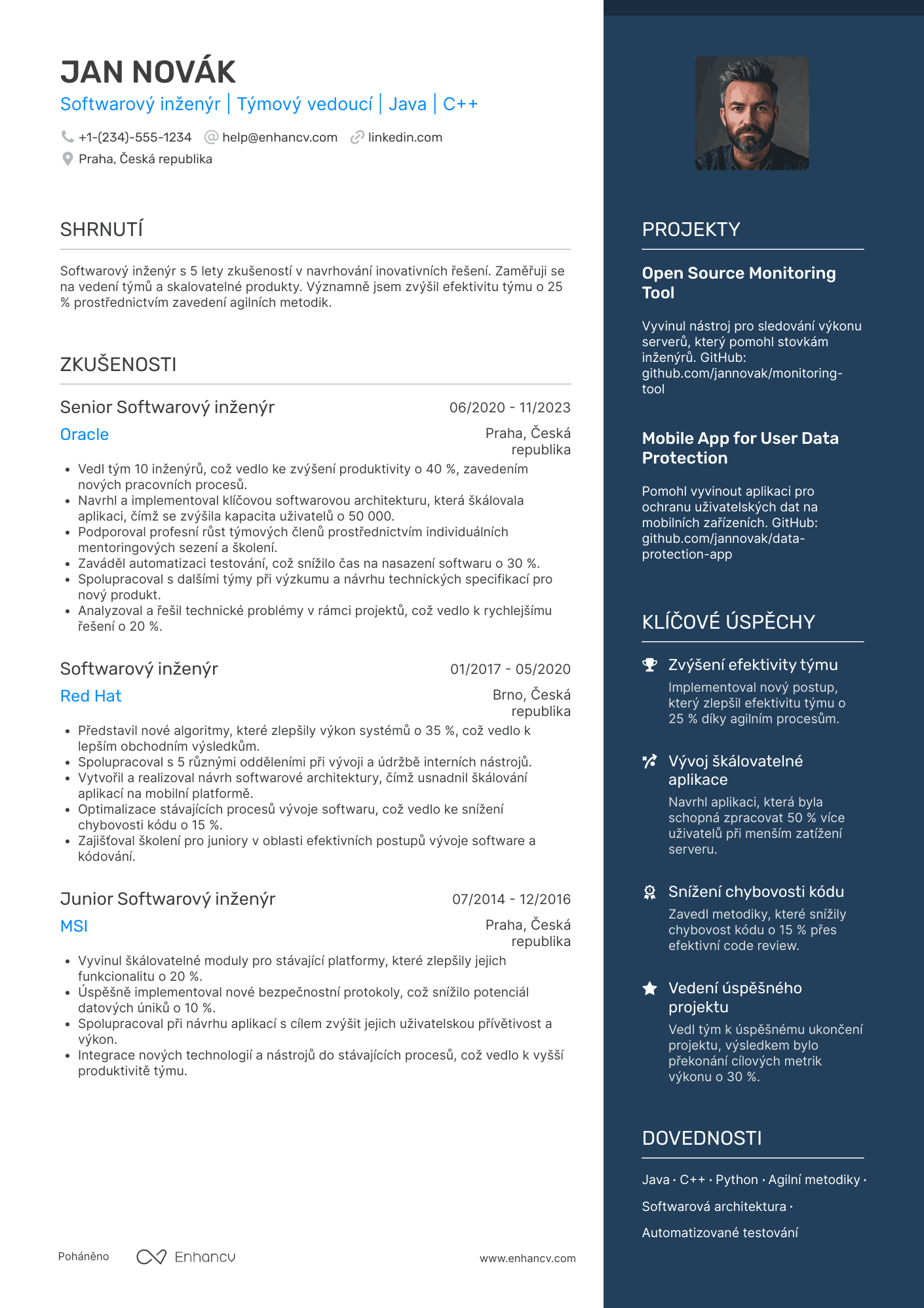 Životopis pro Softwarový inženýr týmový vedoucí Resume Example