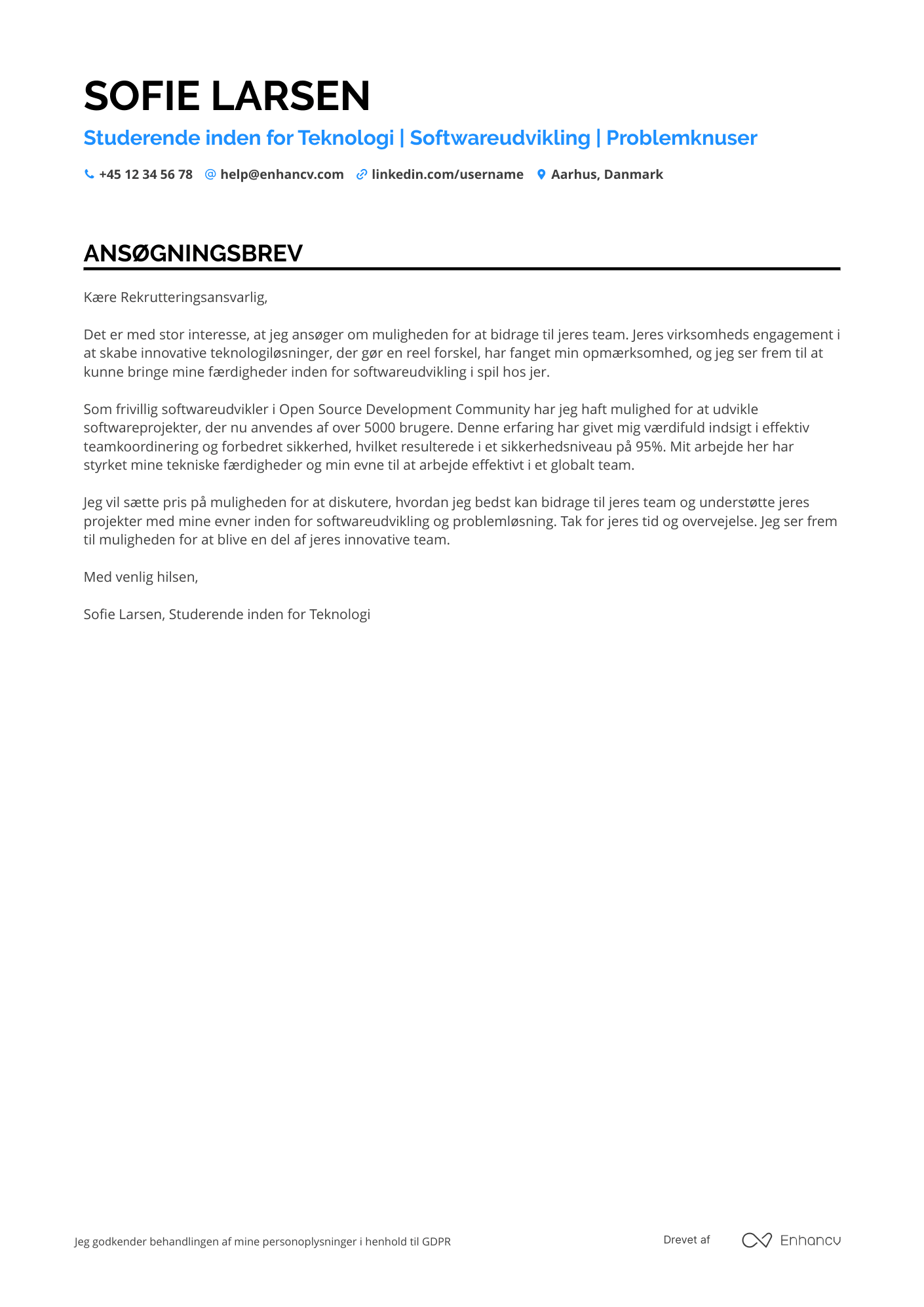 Ansøgningsbrev til Studerende inden for Teknologi Resume Example