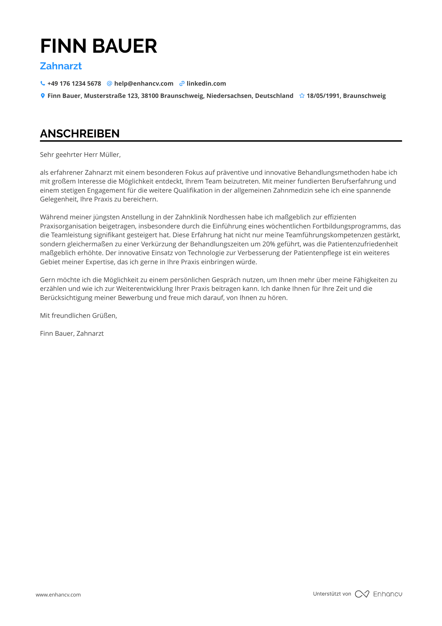 Zahnarzt für Einsteiger Resume Example