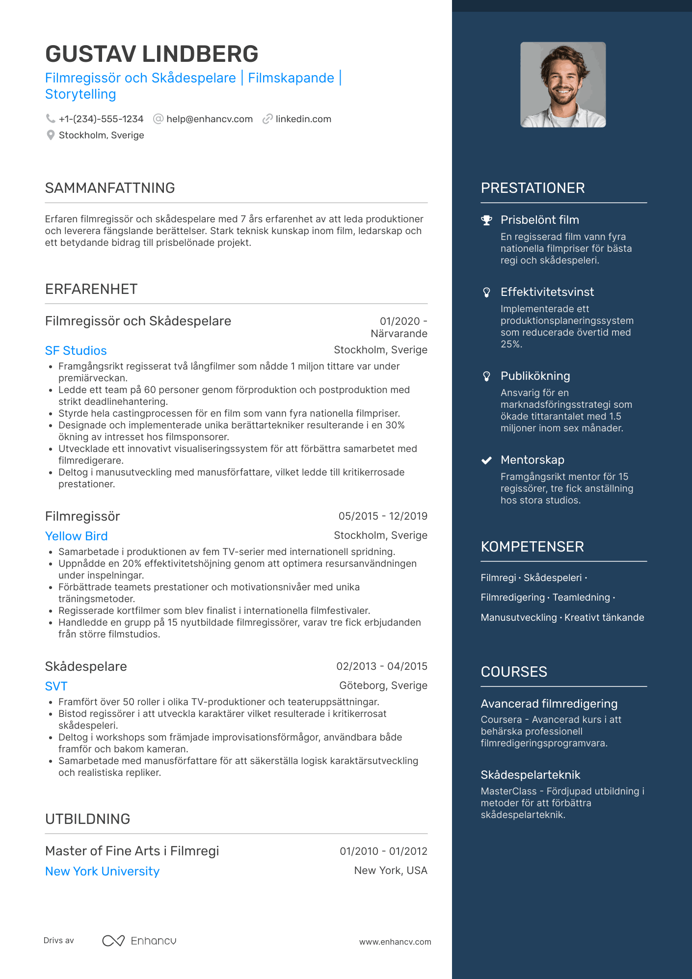 CV för Filmregissör och skådespelare Resume Example