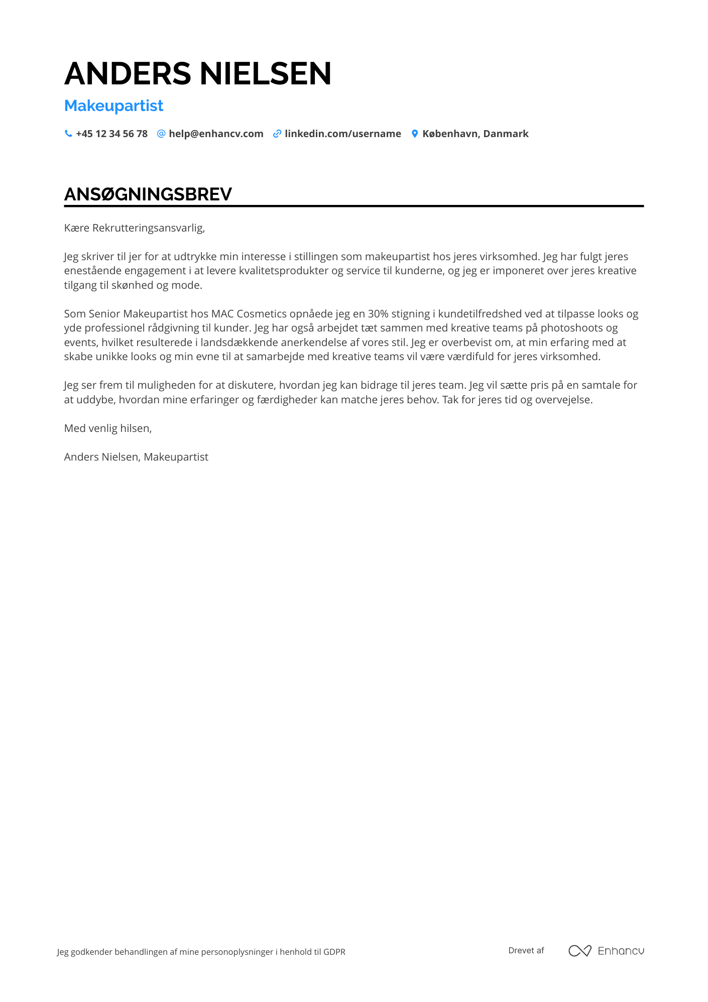 Ansøgningsbrev til Makeupartist Resume Example