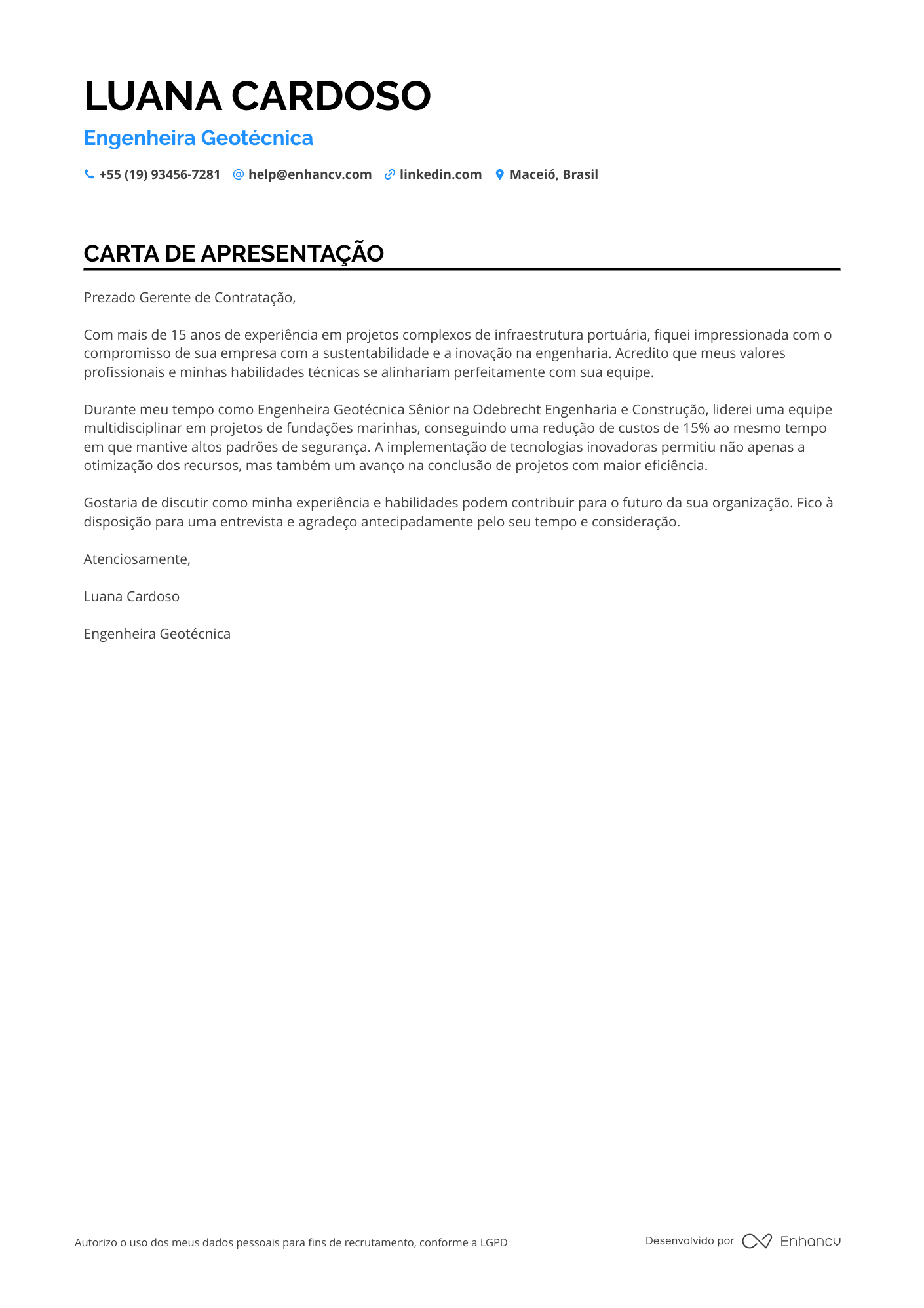 Engenheiro Civil Geotécnico Resume Example