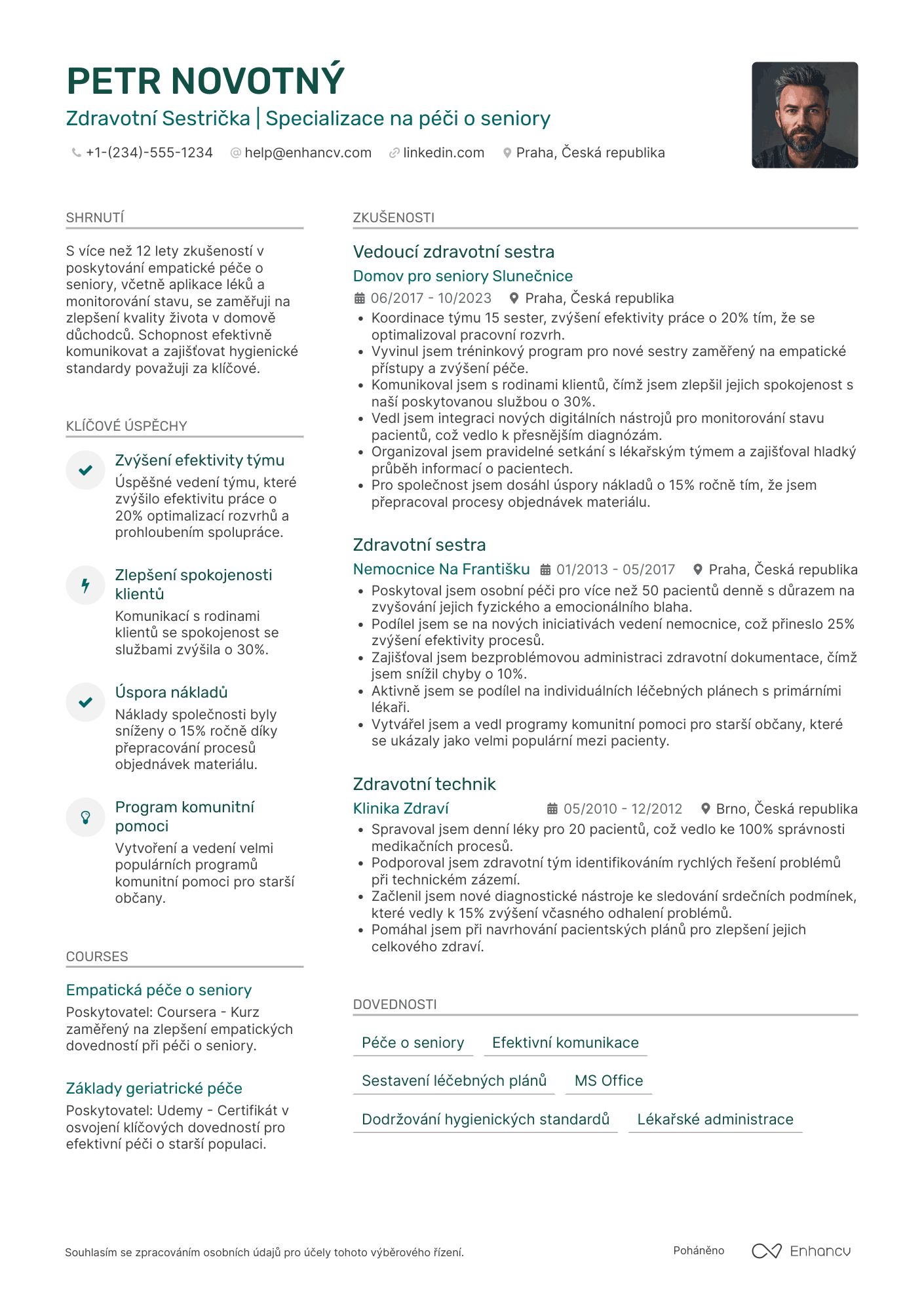 Životopis pro Sestřička v domově důchodců Resume Example