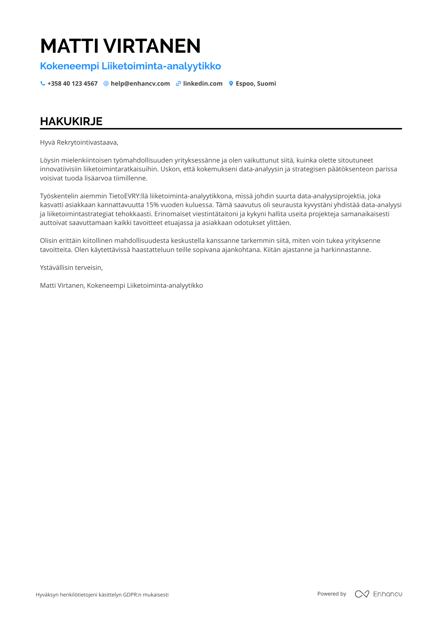 Hakukirje Kokeneempi Liiketoiminta analyytikko Resume Example