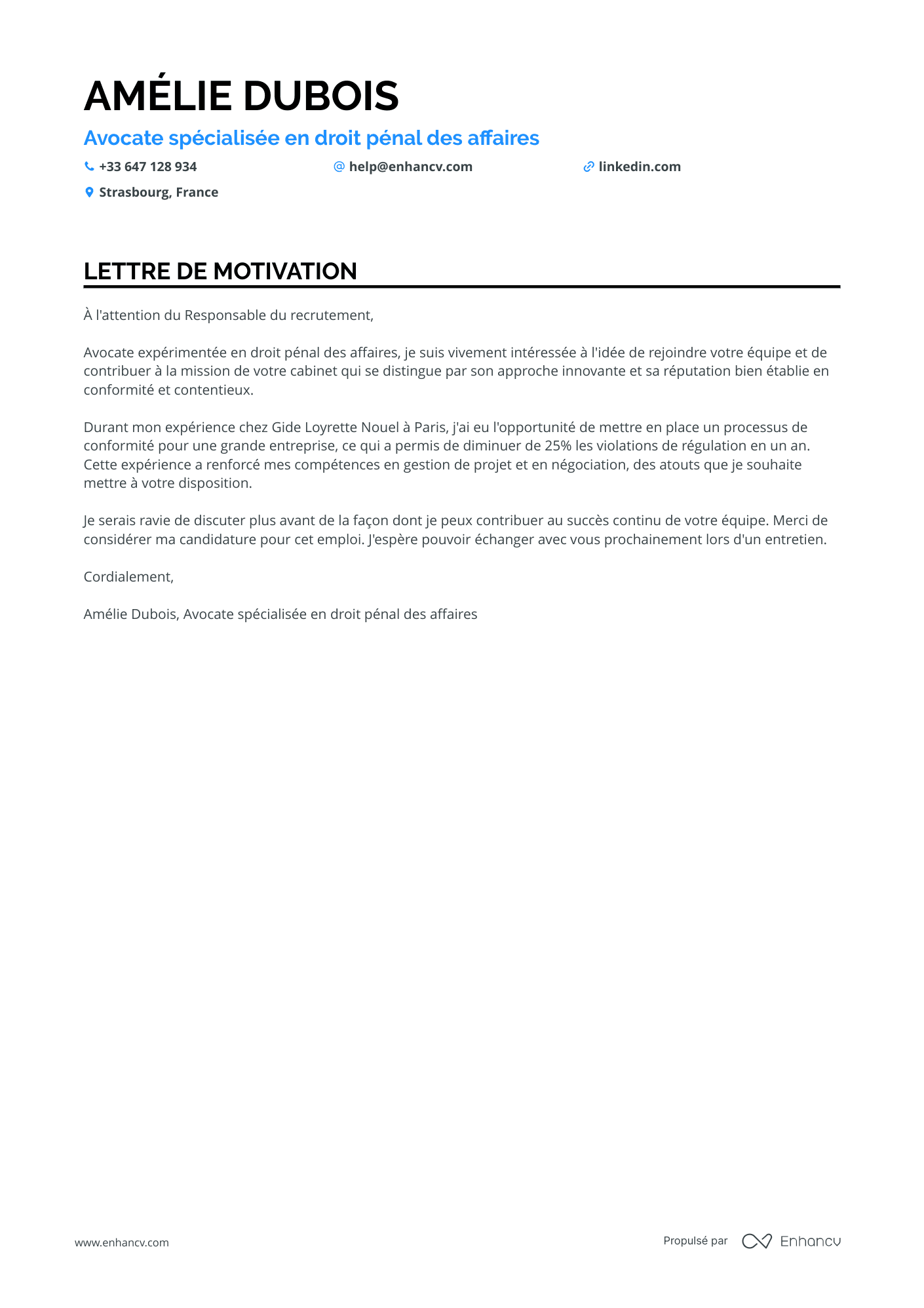 Avocat spécialisé en droit pénal Resume Example