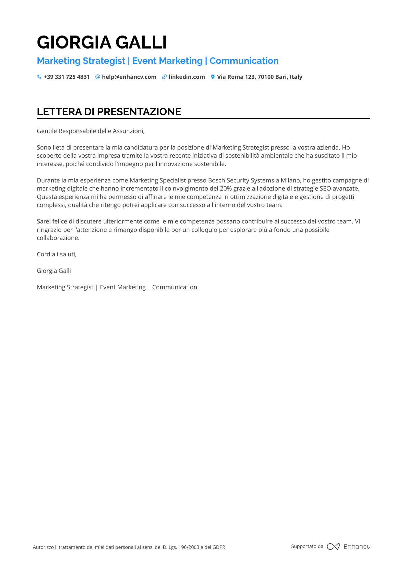 Assistente Marketing Resume Example