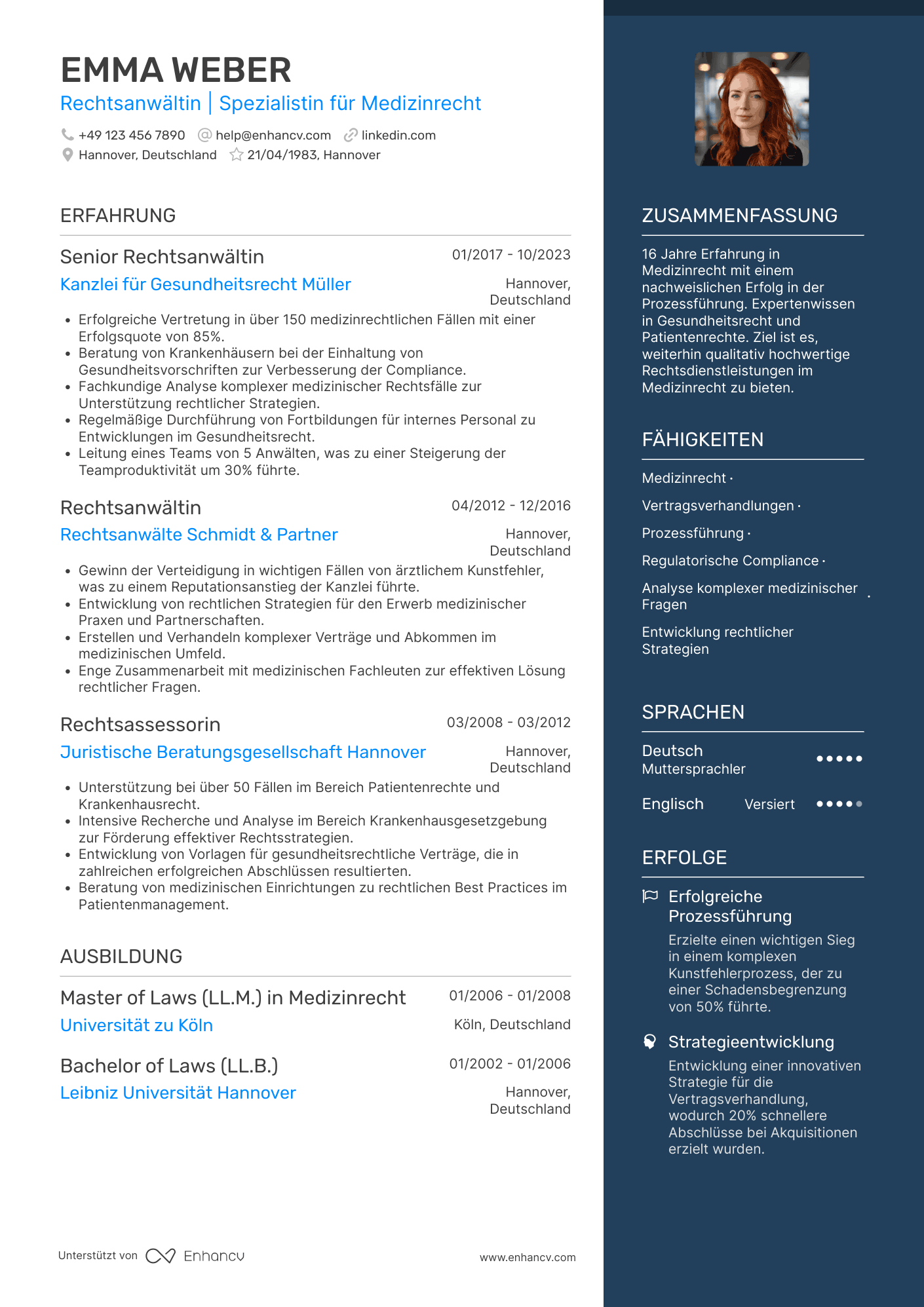Lebenslauf als Rechtsanwalt für Medizinrecht Resume Example