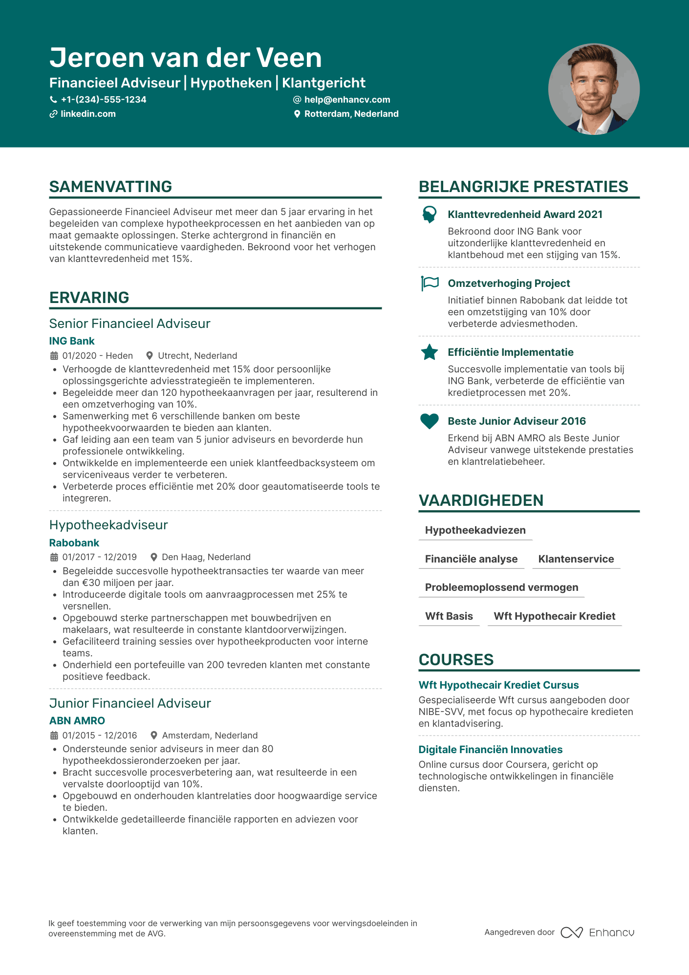 CV voor Financieel Adviseur Hypotheken Resume Example