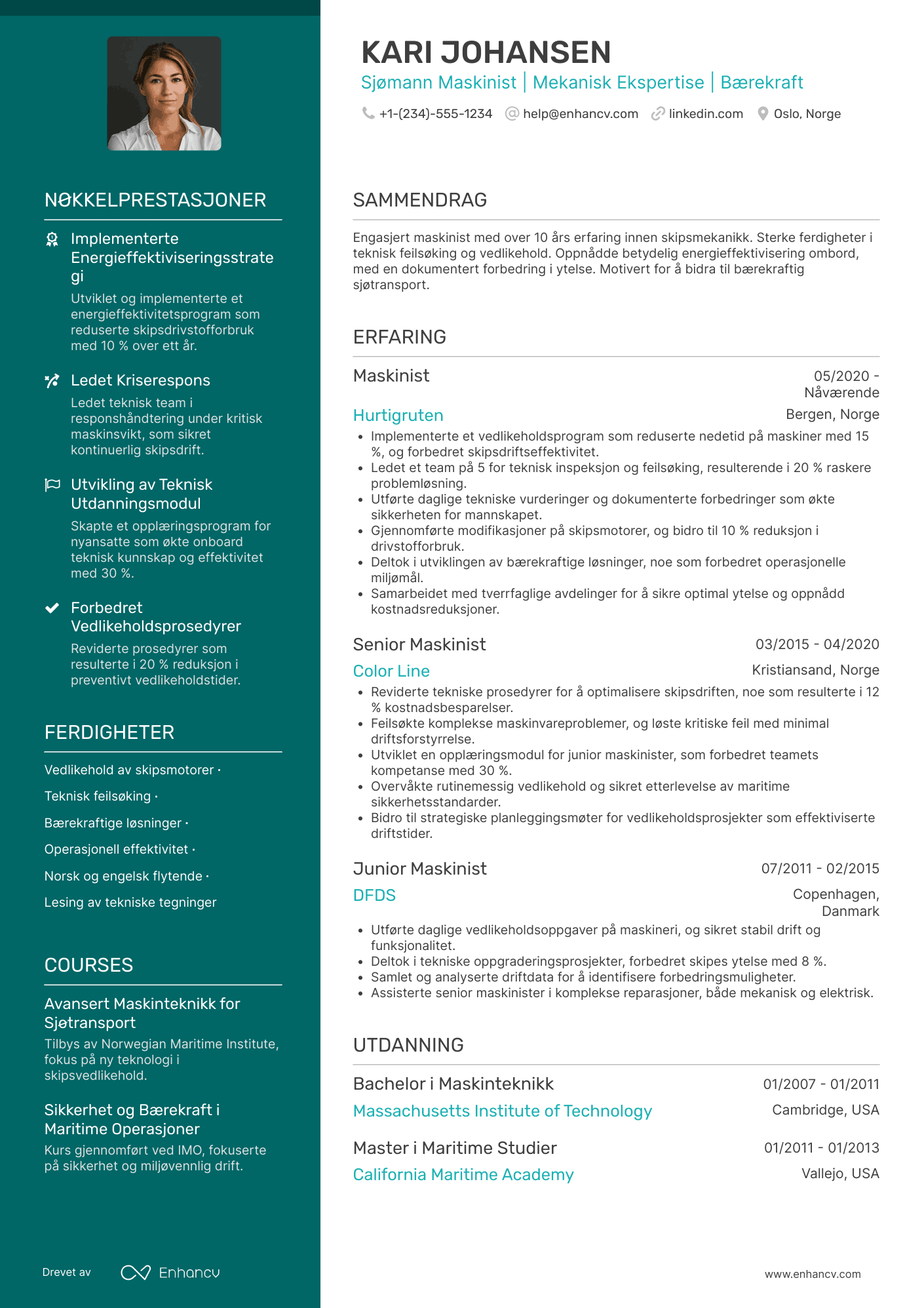 CV for Sjømann Maskinist Resume Example