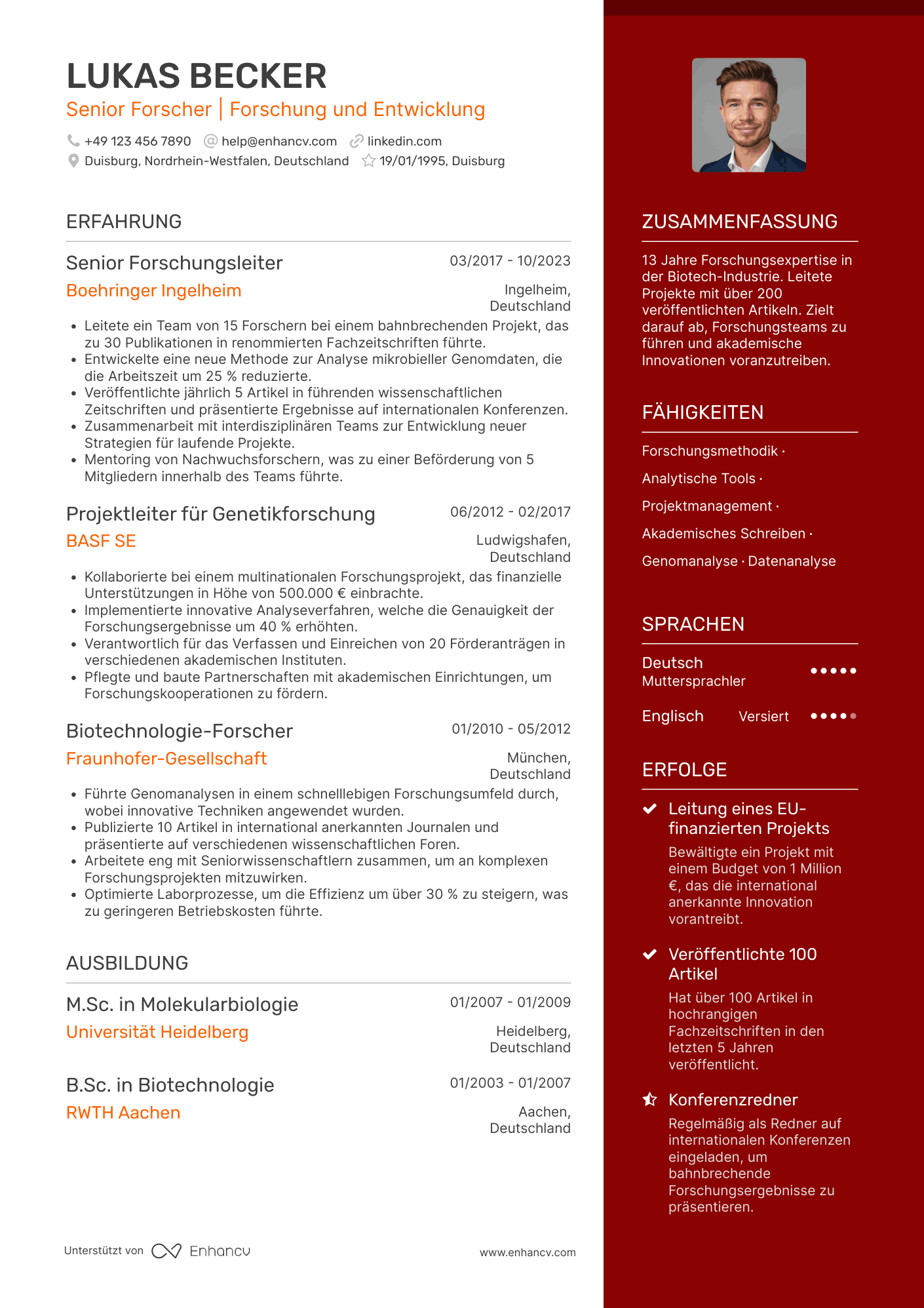 Lebenslauf als Senior Level Akademiker Resume Example