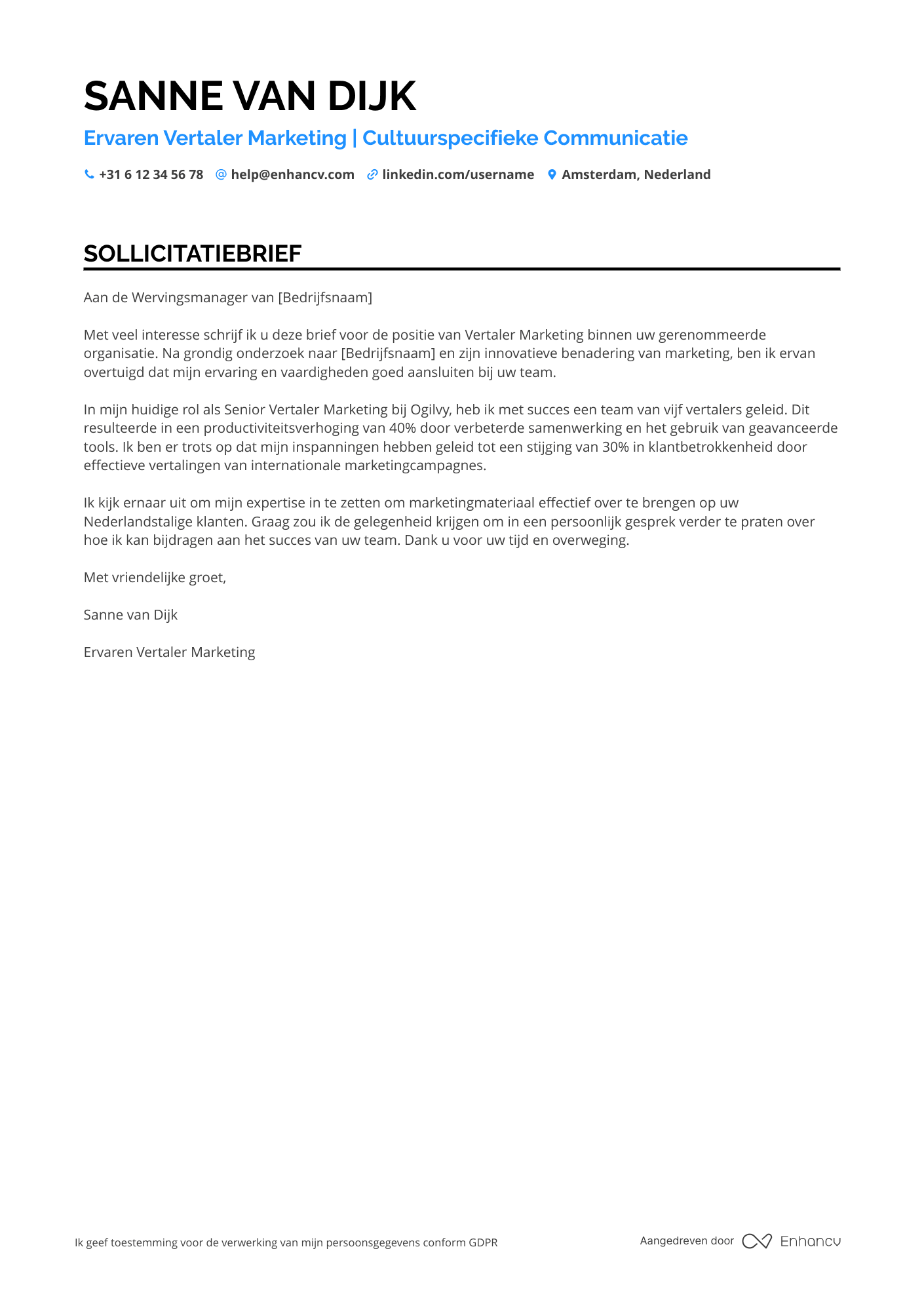 Sollicitatiebrief voor Vertaler Marketing Resume Example