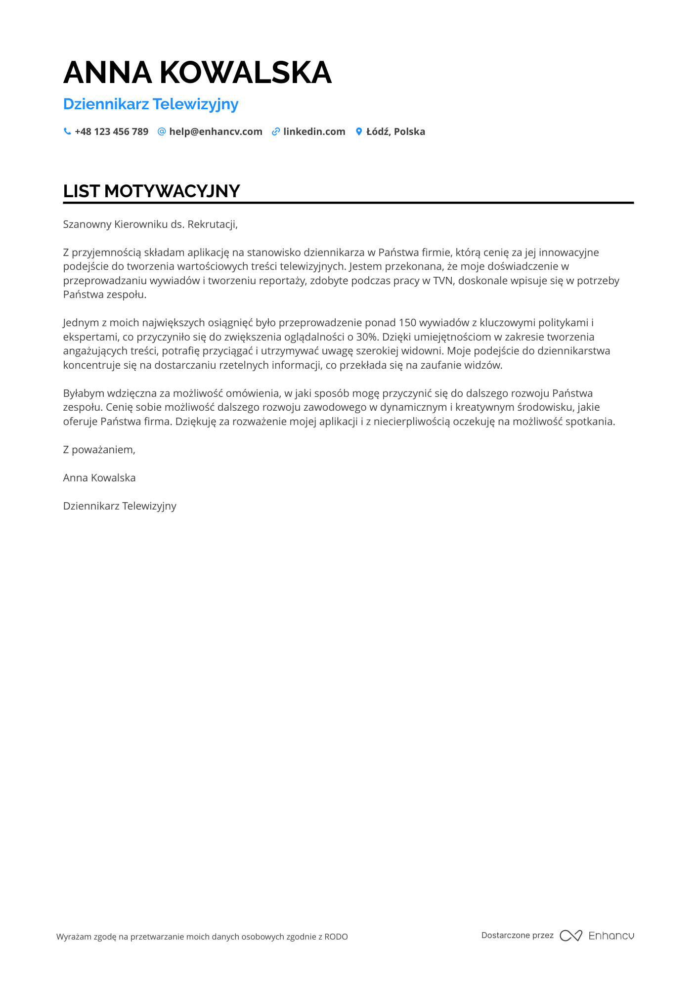 List motywacyjny dla Dziennikarz Telewizyjny Resume Example