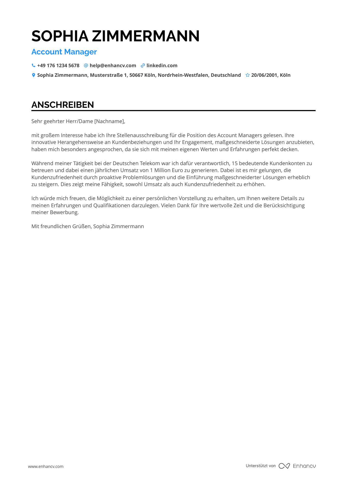 Anfänger Account Manager Resume Example