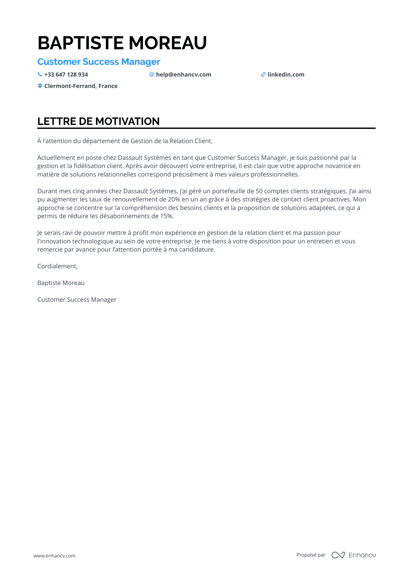 Directeur Service Client Resume Example