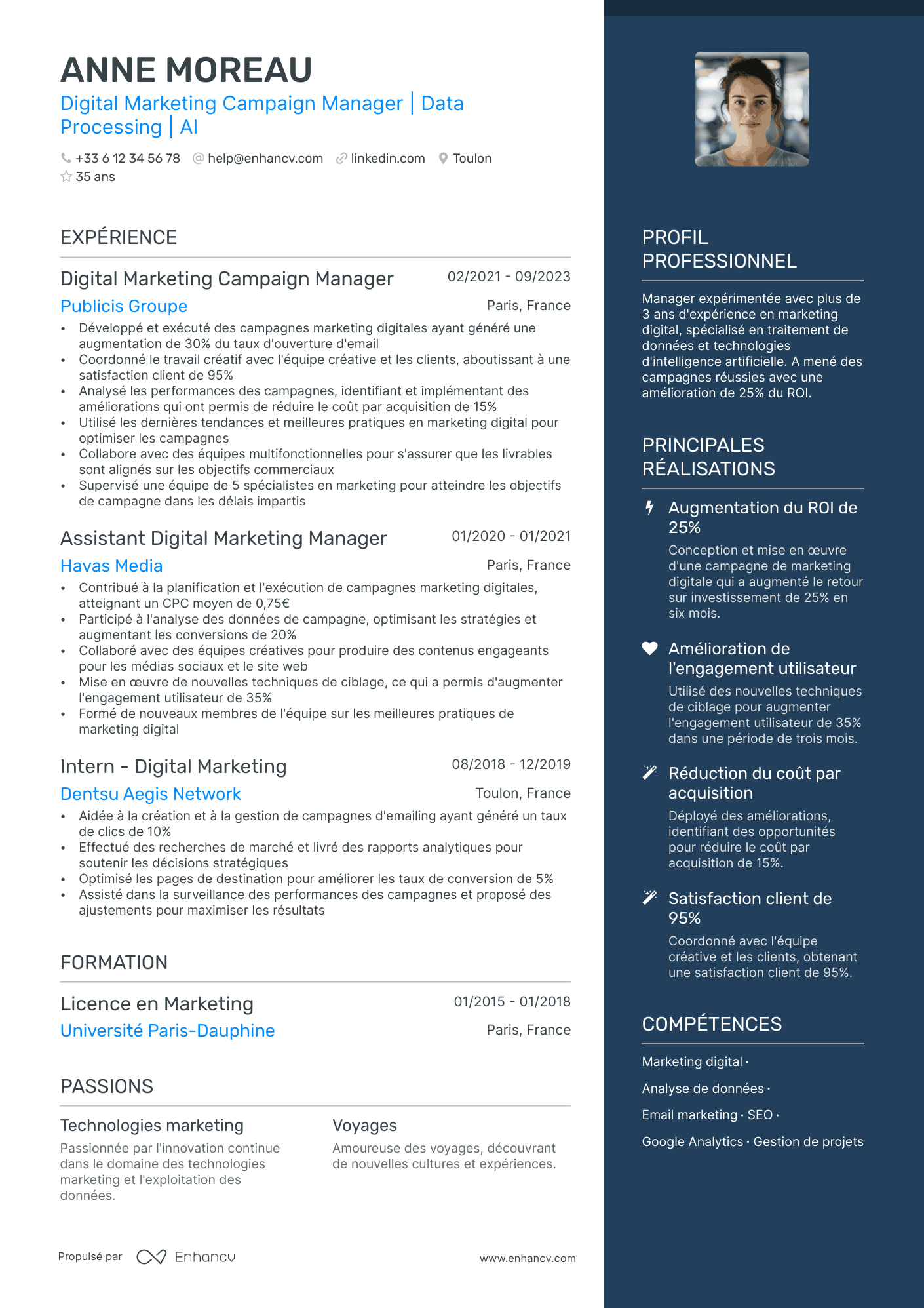 Responsable Marketing Junior Resume Example