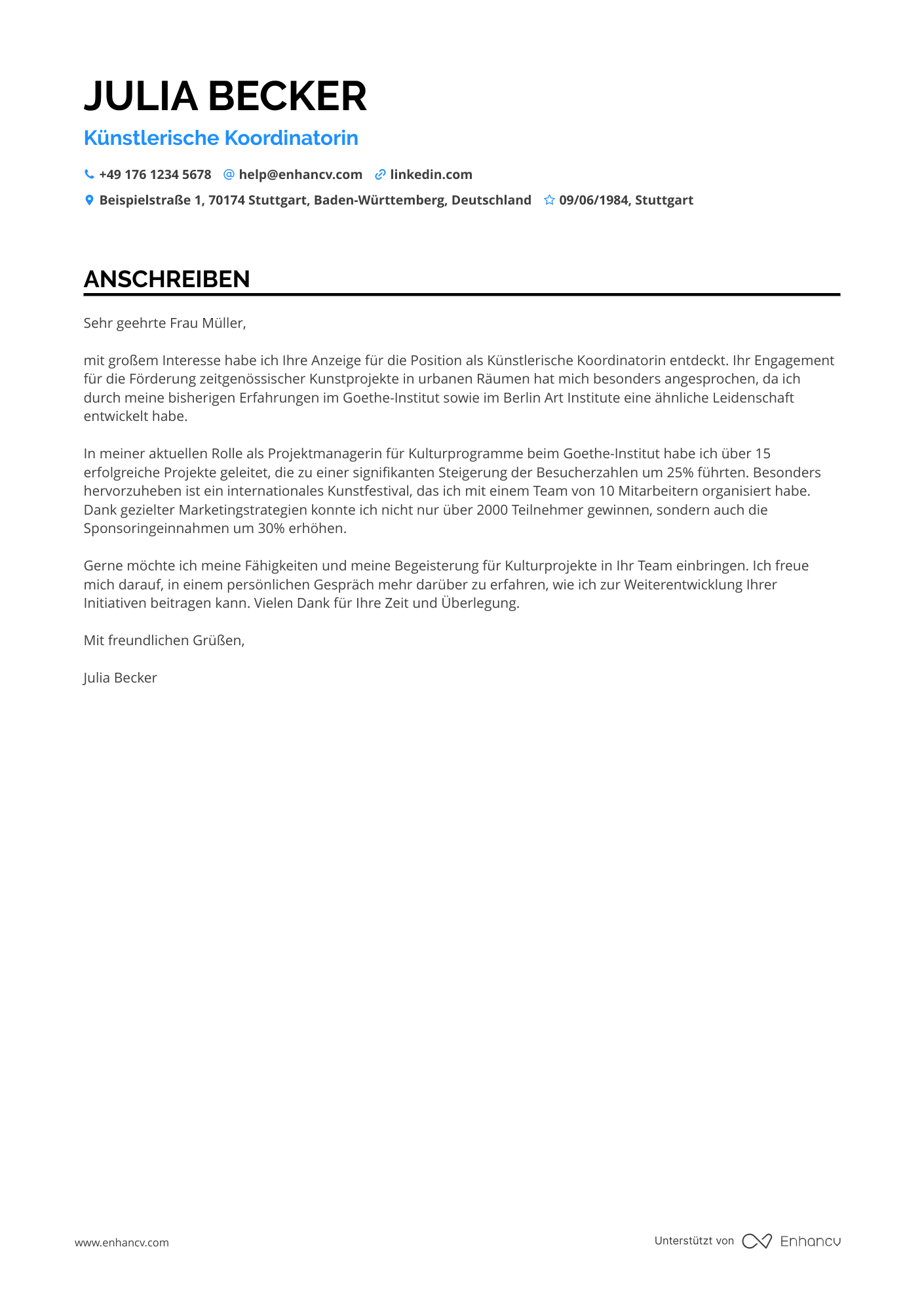 Künstlerischer Koordinator Resume Example